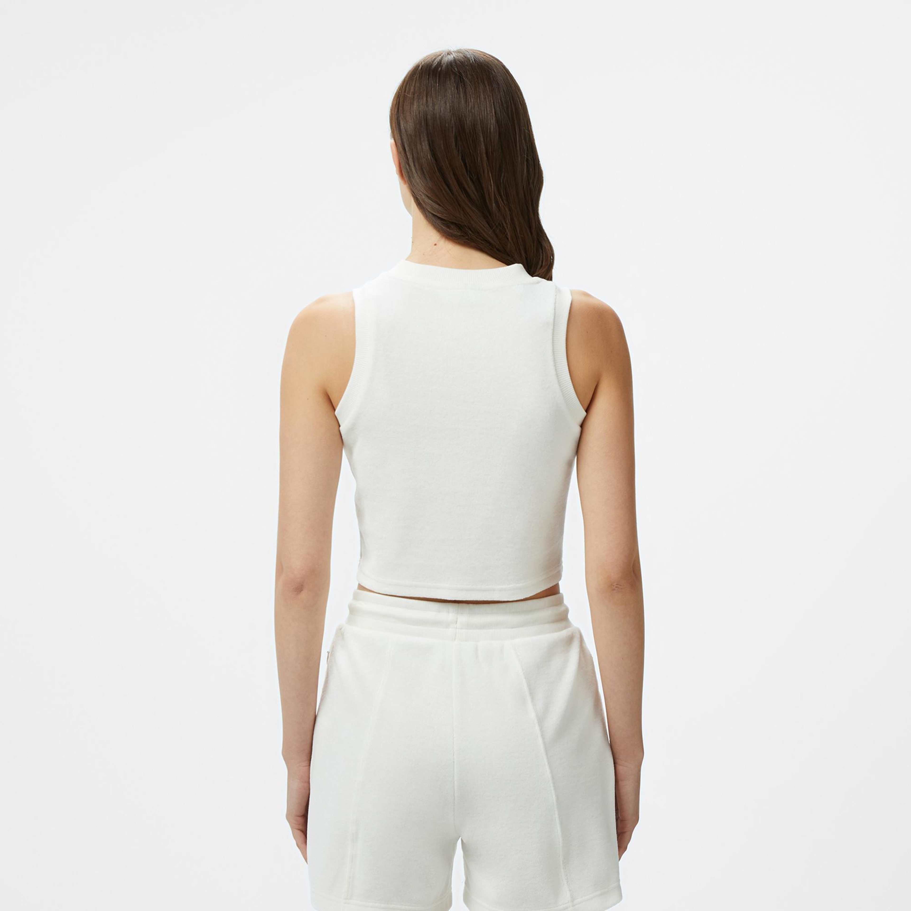 Lacoste Kadın Slim Fit Kolsuz Bisiklet Yaka Beyaz T-Shirt