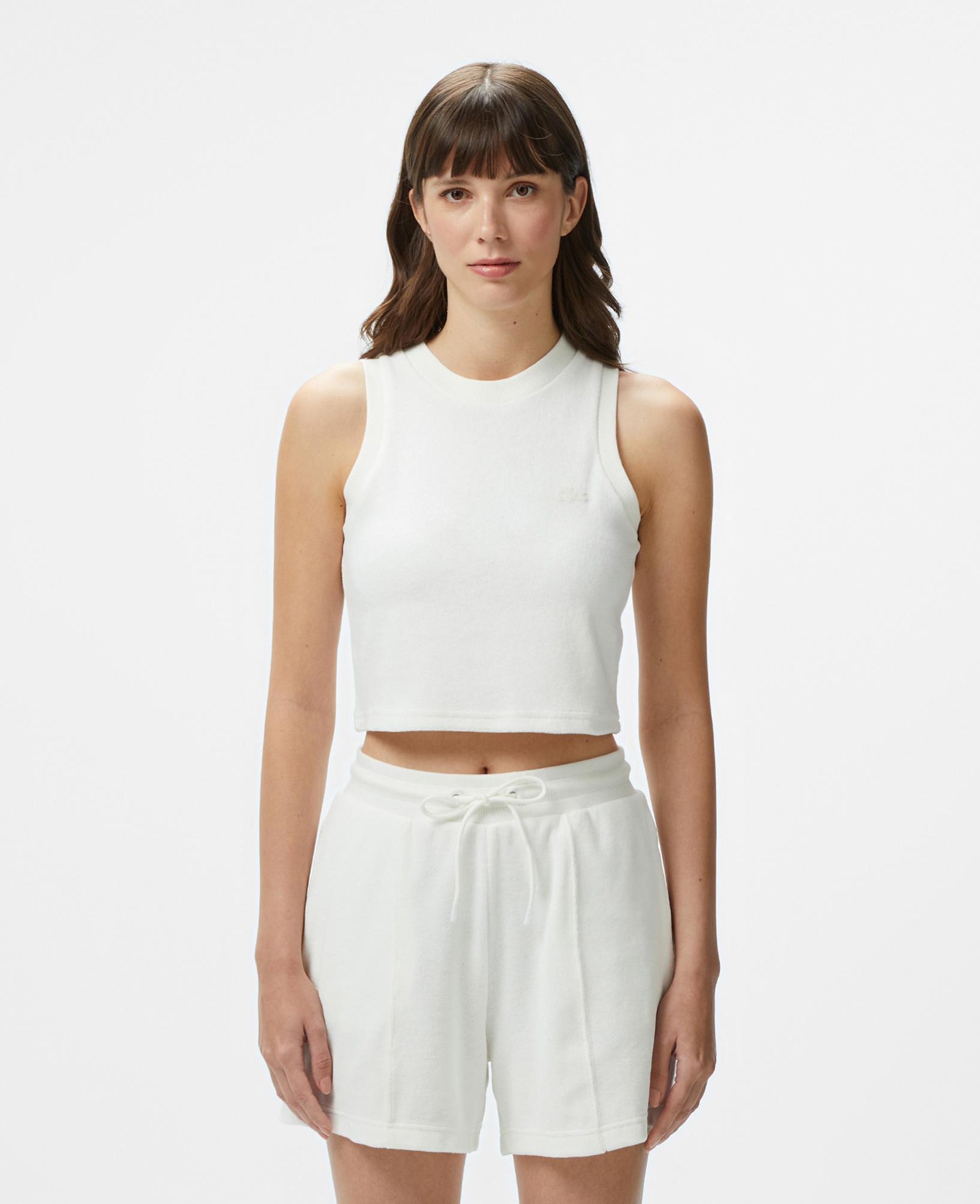 Lacoste Kadın Slim Fit Kolsuz Bisiklet Yaka Beyaz T-Shirt