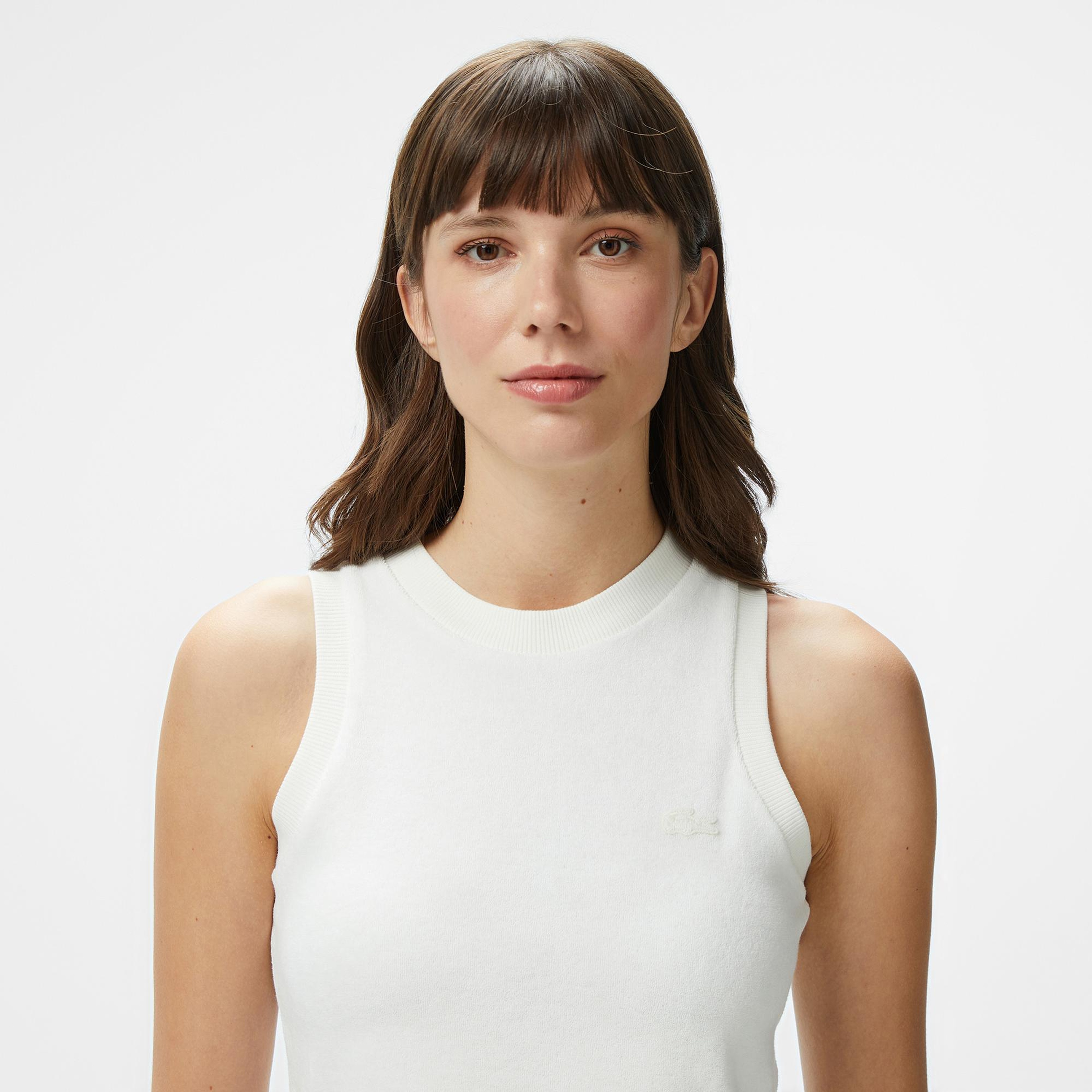 Lacoste Kadın Slim Fit Kolsuz Bisiklet Yaka Beyaz T-Shirt