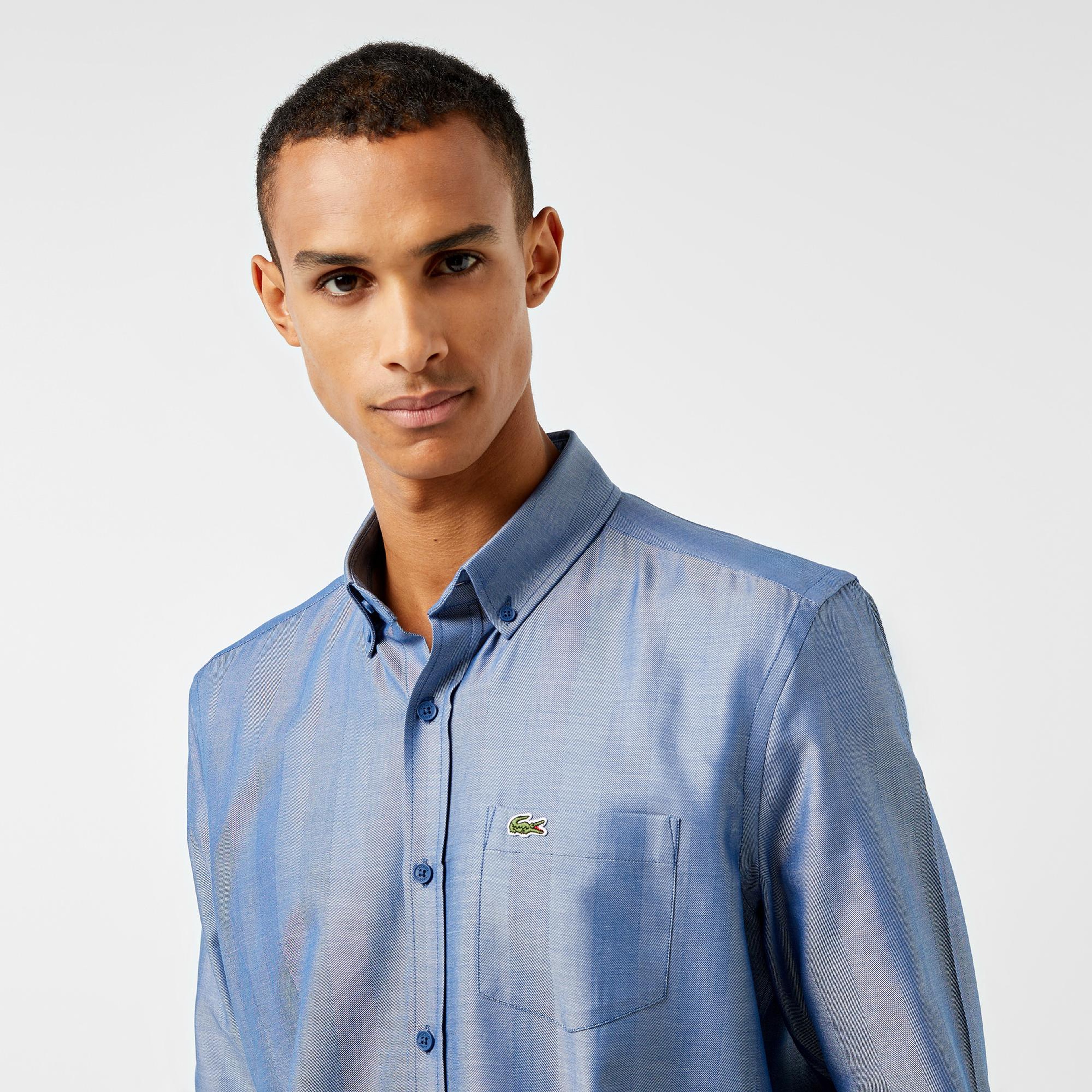 Lacoste Erkek Slim Fit Düğmeli Yaka Koyu Mavi Gömlek