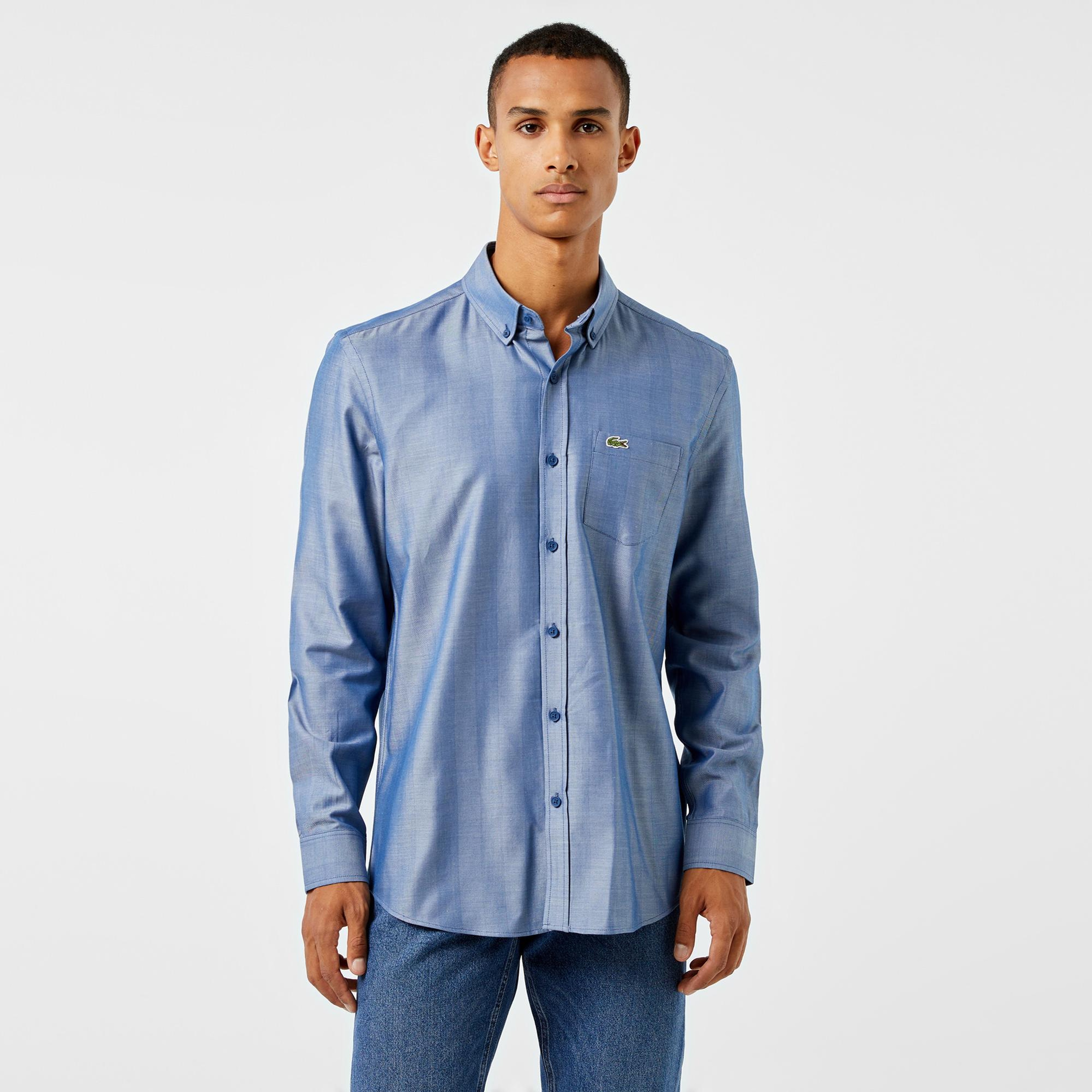 Lacoste Erkek Slim Fit Düğmeli Yaka Koyu Mavi Gömlek
