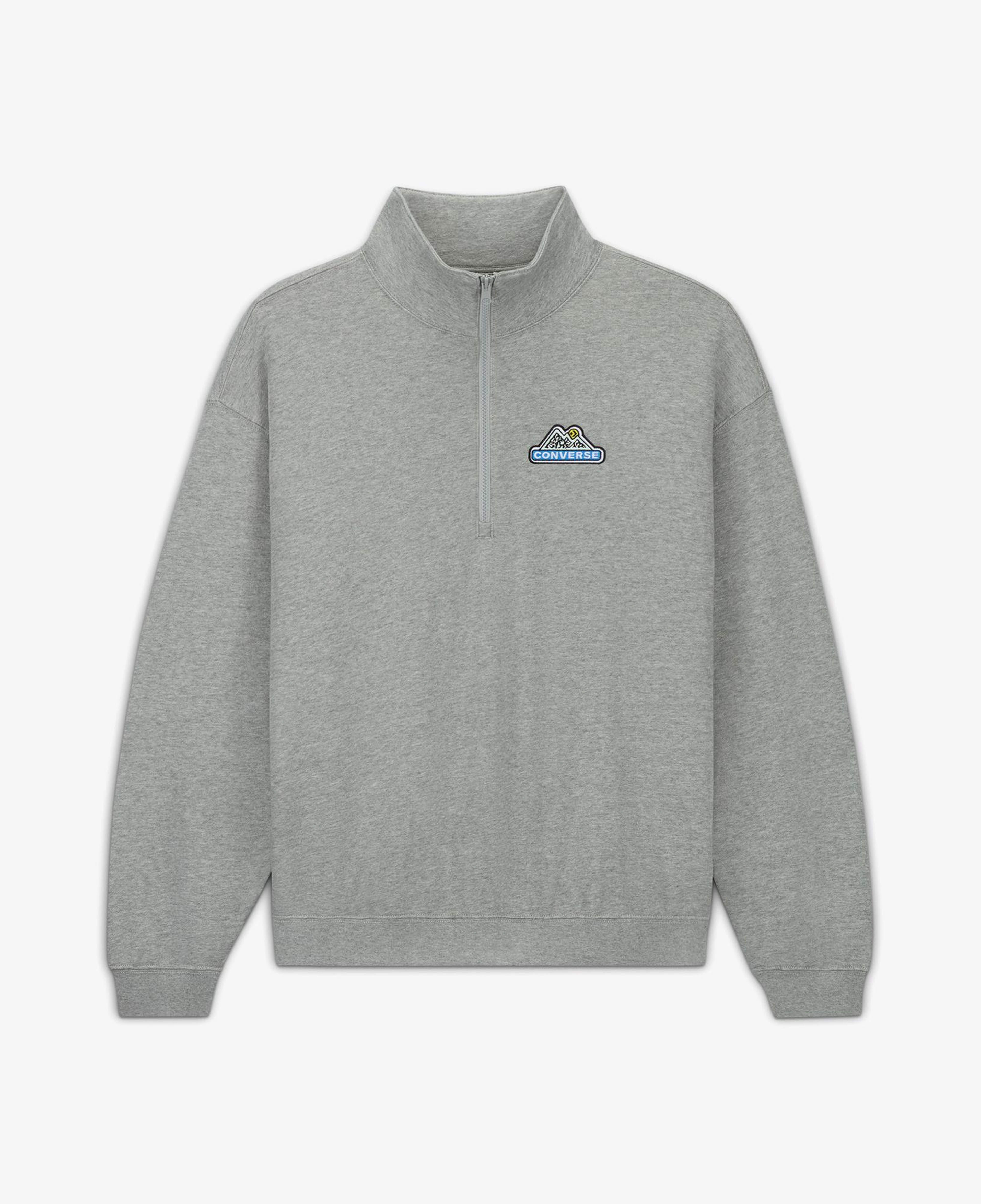 Converse Erkek Loose Fit Yarım Fermuarlı Gri Sweatshirt