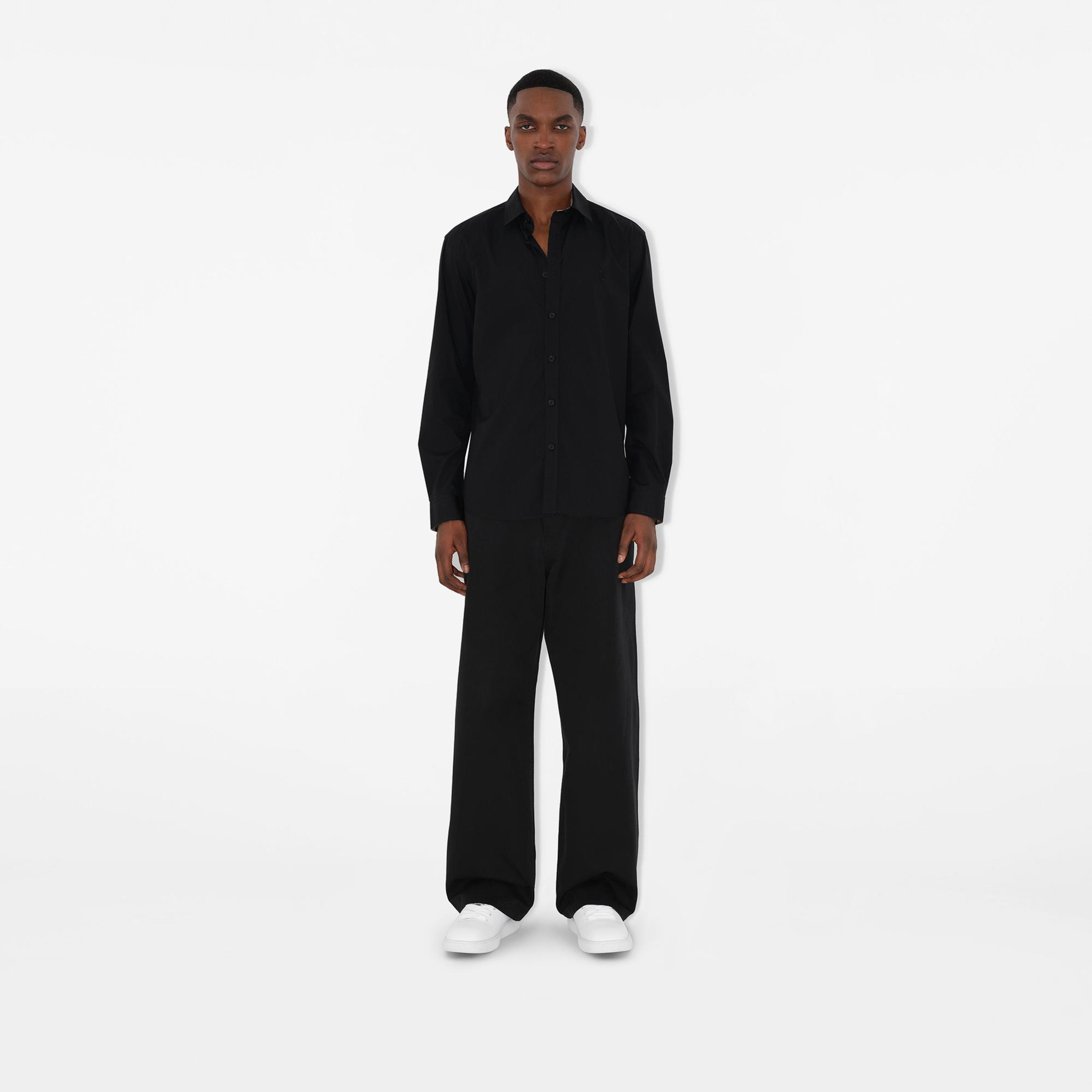 Burberry Stretch Pamuklu Erkek Siyah Gömlek