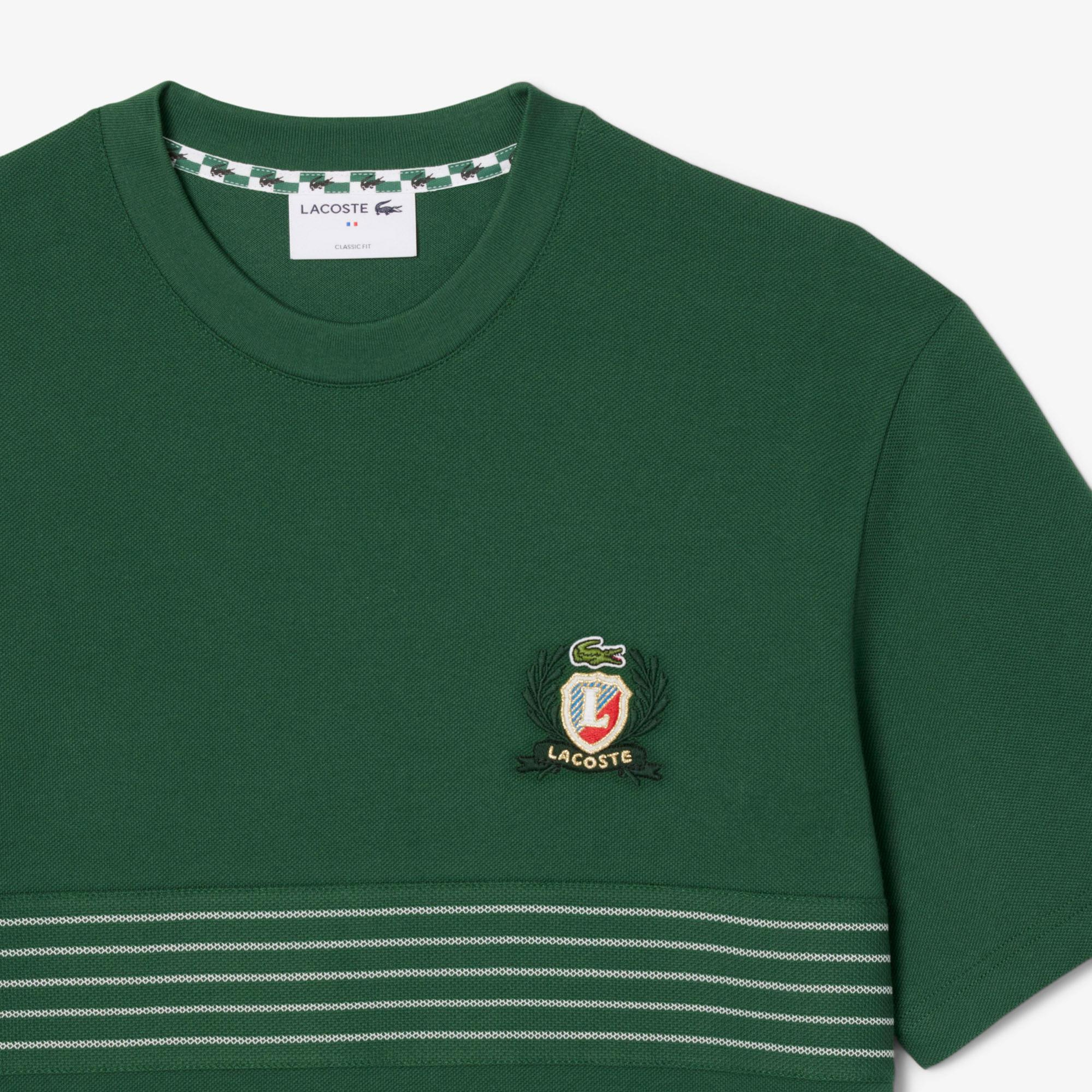 Lacoste Erkek Classic Fit Bisiklet Yaka Desenli Koyu Yeşil T-Shirt
