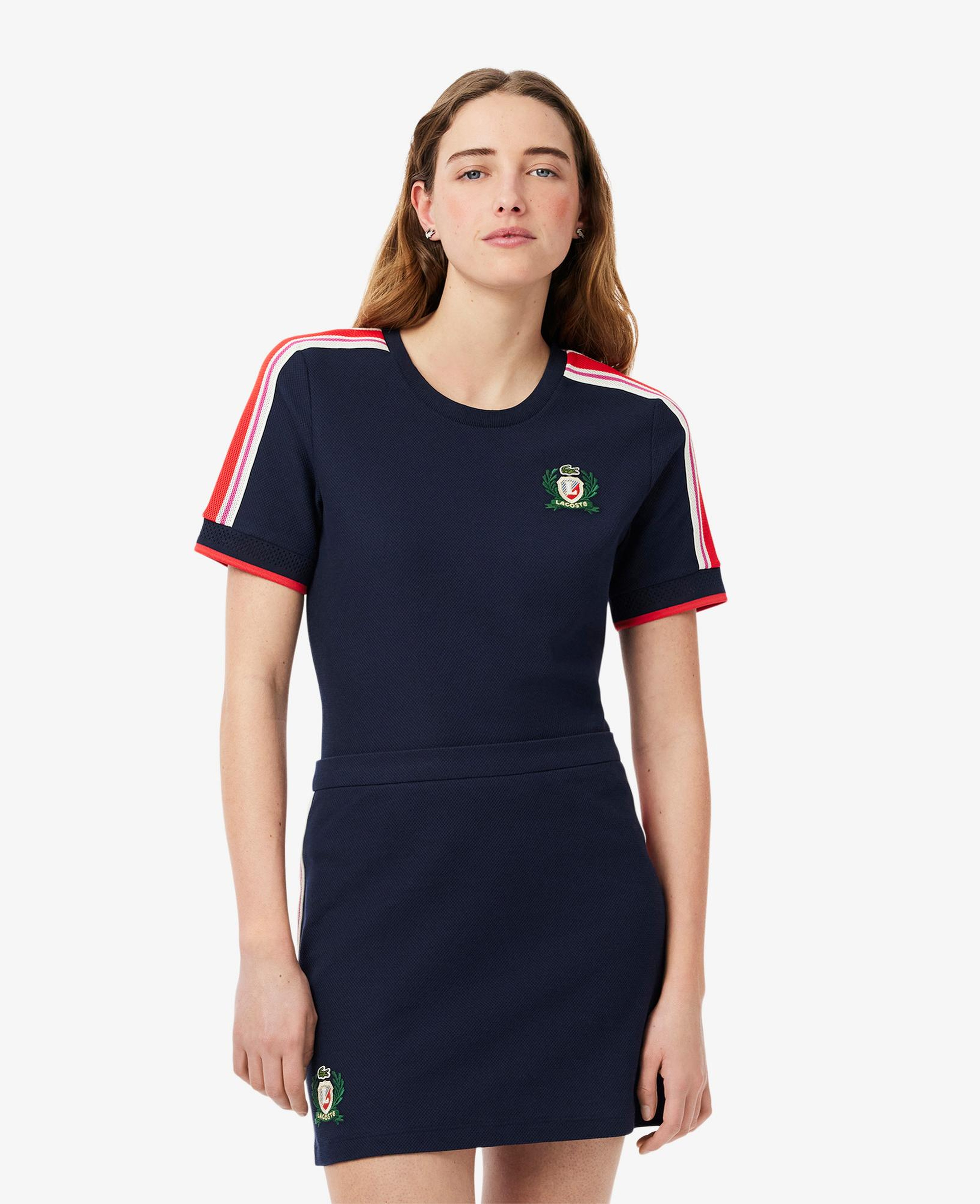 Lacoste Kadın Slim Fit Bisiklet Yaka Renk Bloklu Lacivert T-Shirt
