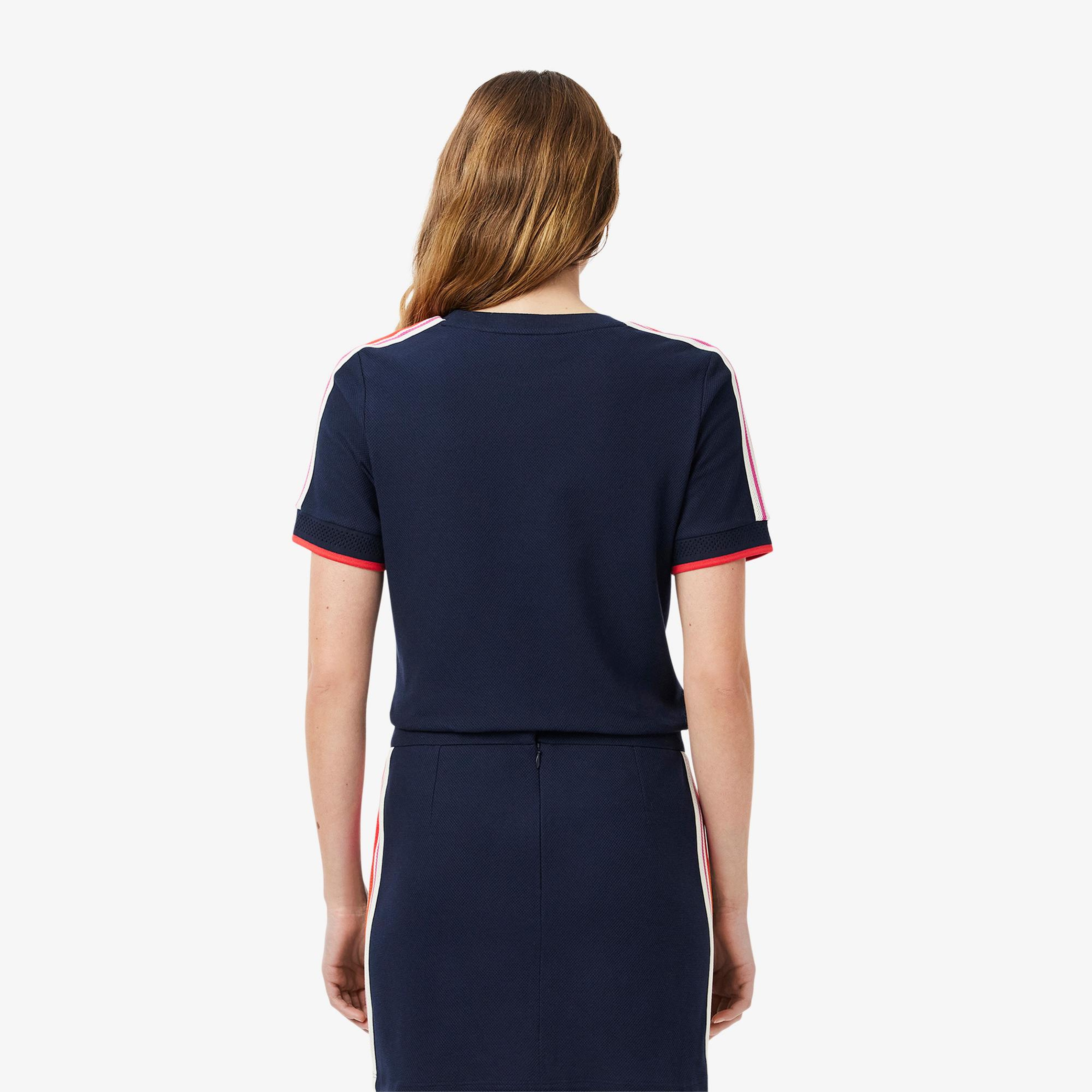 Lacoste Kadın Slim Fit Bisiklet Yaka Renk Bloklu Lacivert T-Shirt