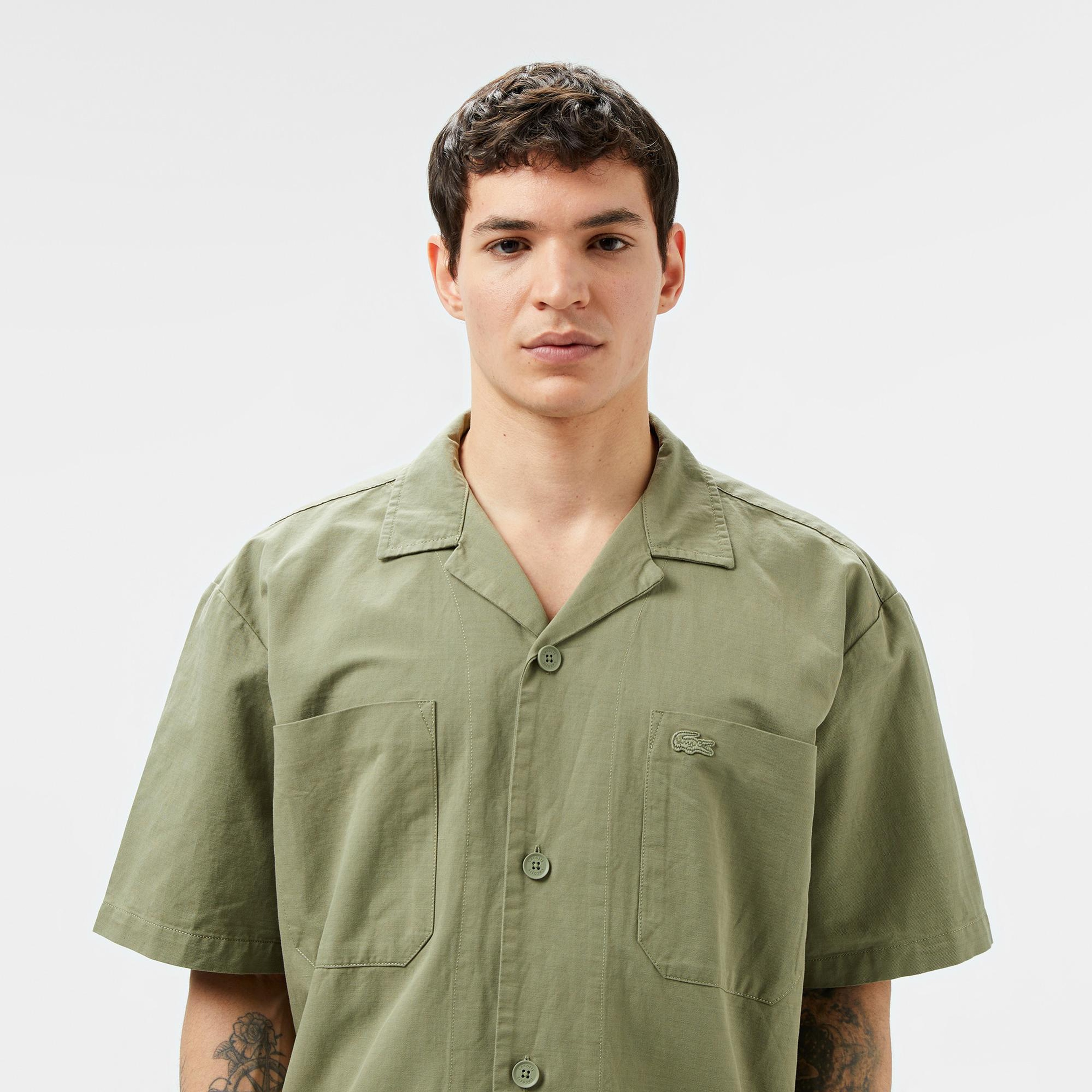 Lacoste Erkek Relaxed Fit Kısa Kollu Haki Gömlek