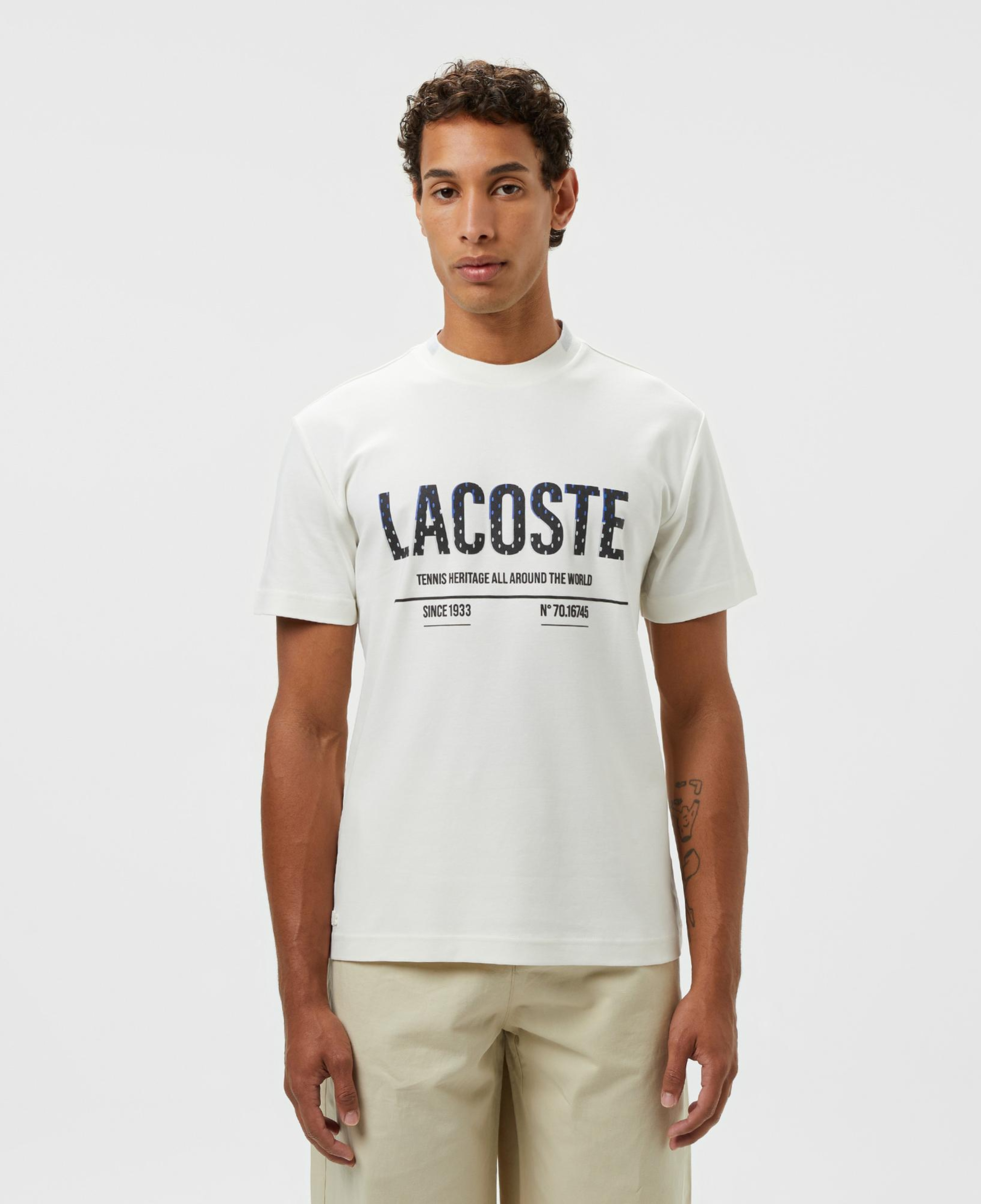 Lacoste Erkek Slim Fit Bisiklet Yaka Baskılı Beyaz T-Shirt