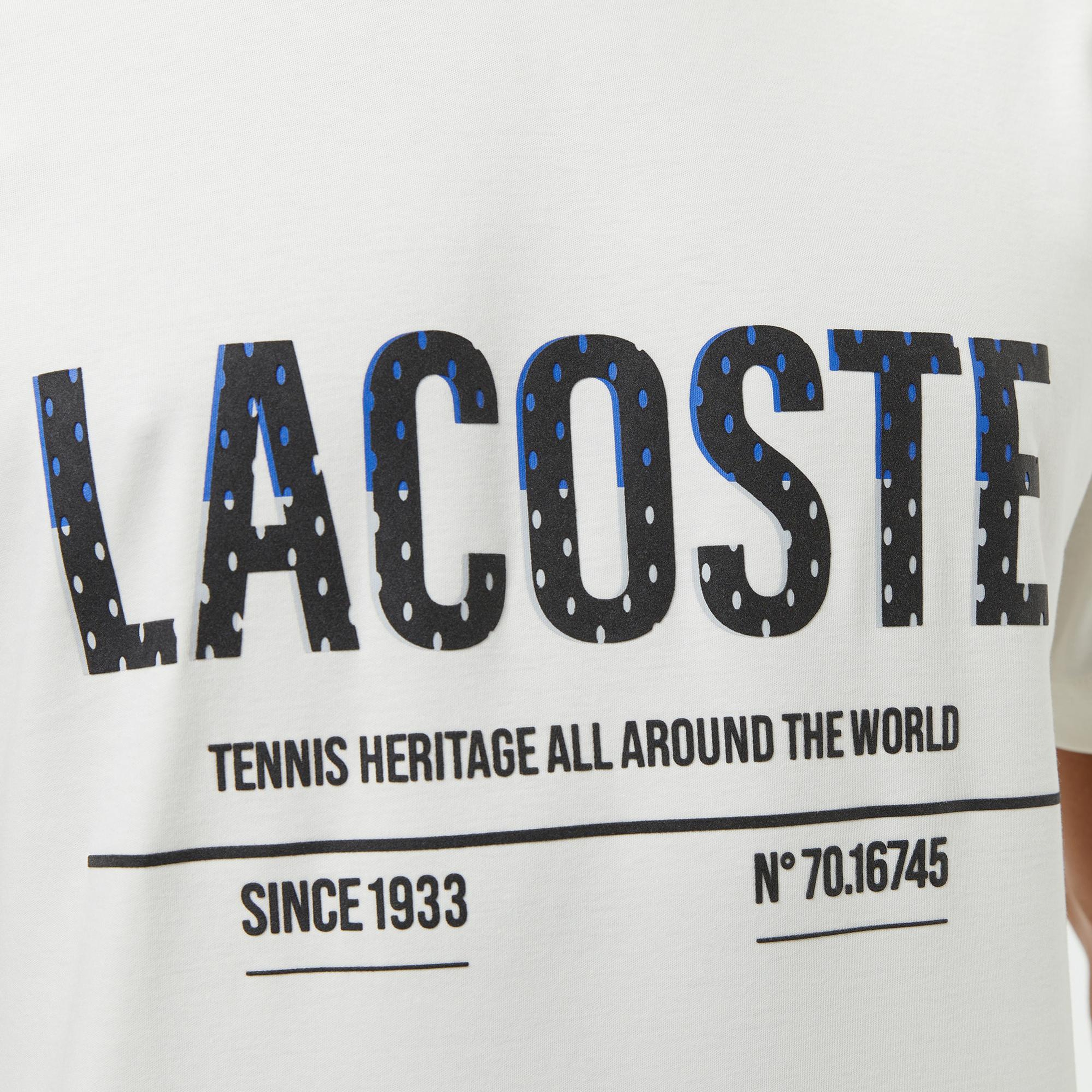 Lacoste Erkek Slim Fit Bisiklet Yaka Baskılı Beyaz T-Shirt