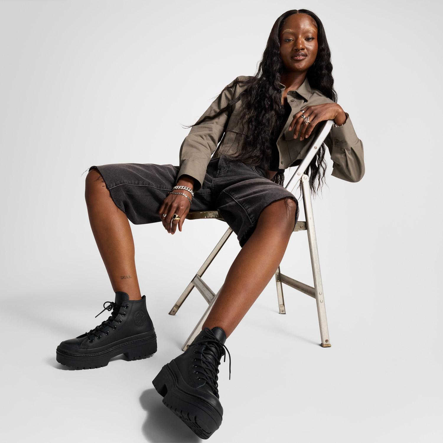 Converse Chuck Taylor All Star Lugged Heel Kadın Siyah Deri Platform Sneaker