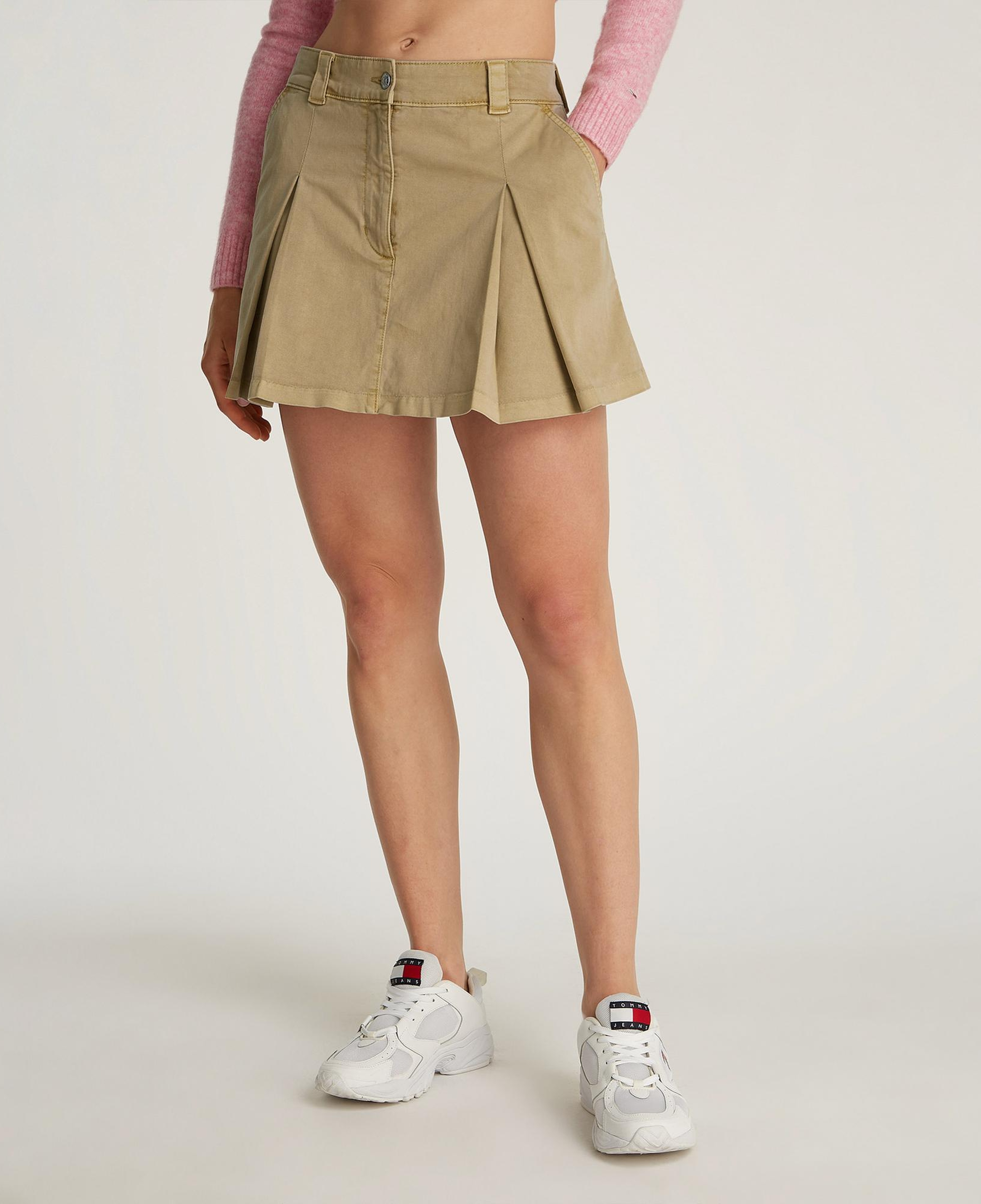 Tommy Jeans Mini Front Pleats Kadın Bej Etek