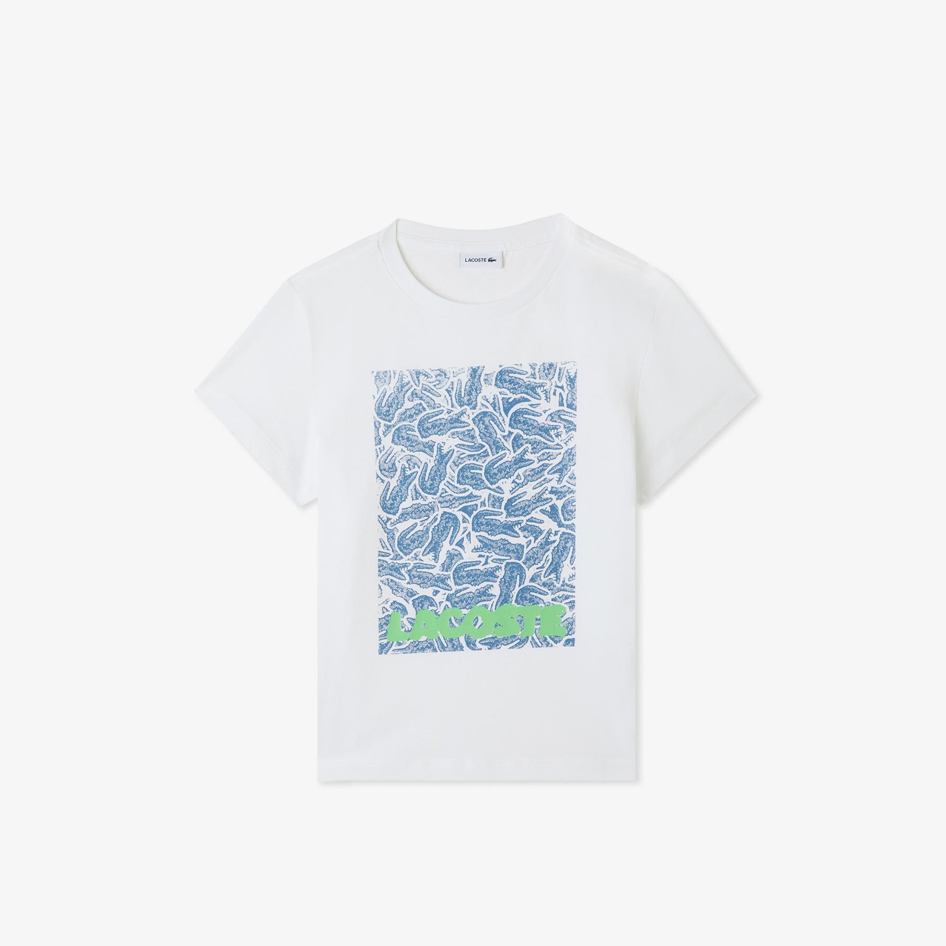 Lacoste Çocuk Bisiklet Yaka Baskılı Beyaz T-Shirt