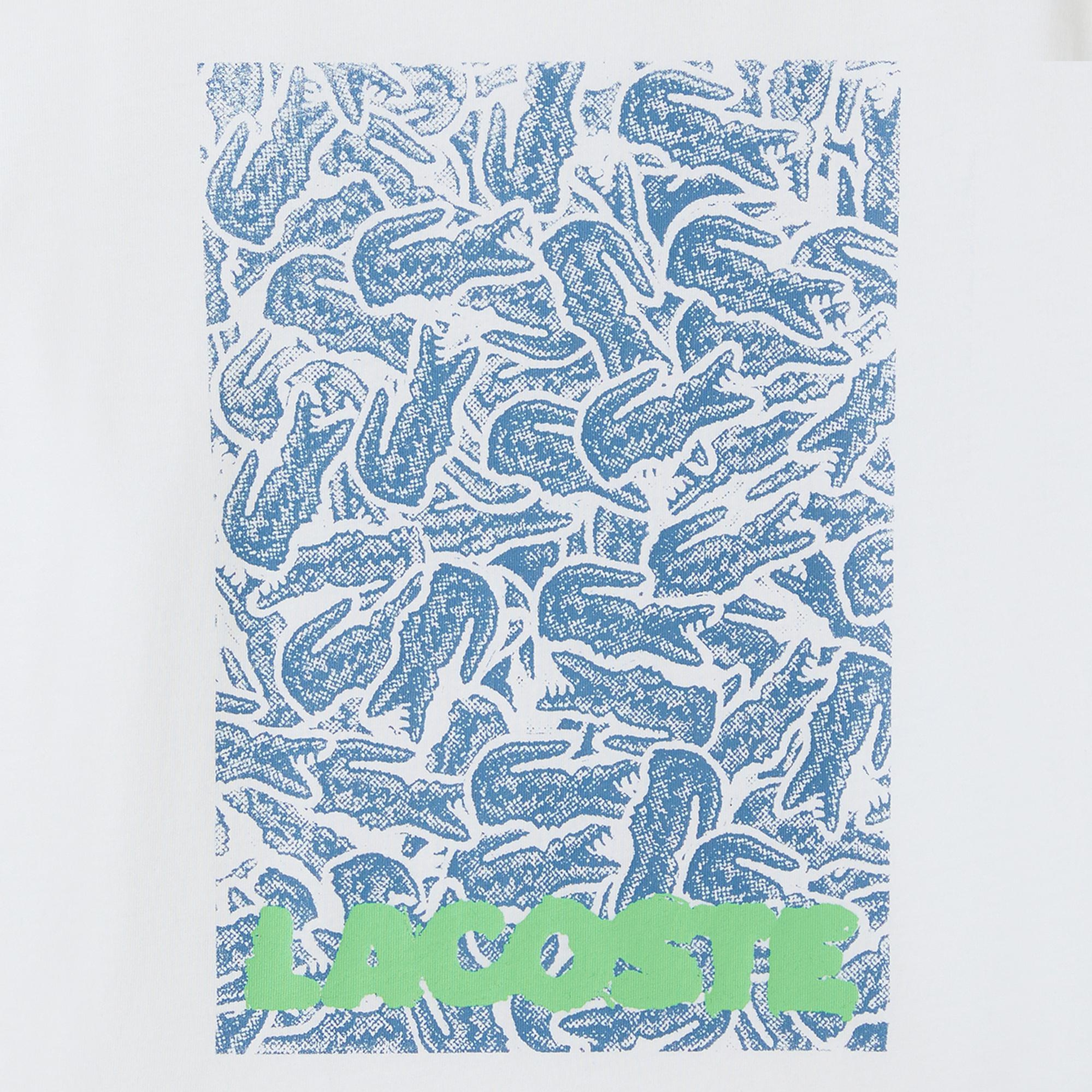 Lacoste Çocuk Bisiklet Yaka Baskılı Beyaz T-Shirt