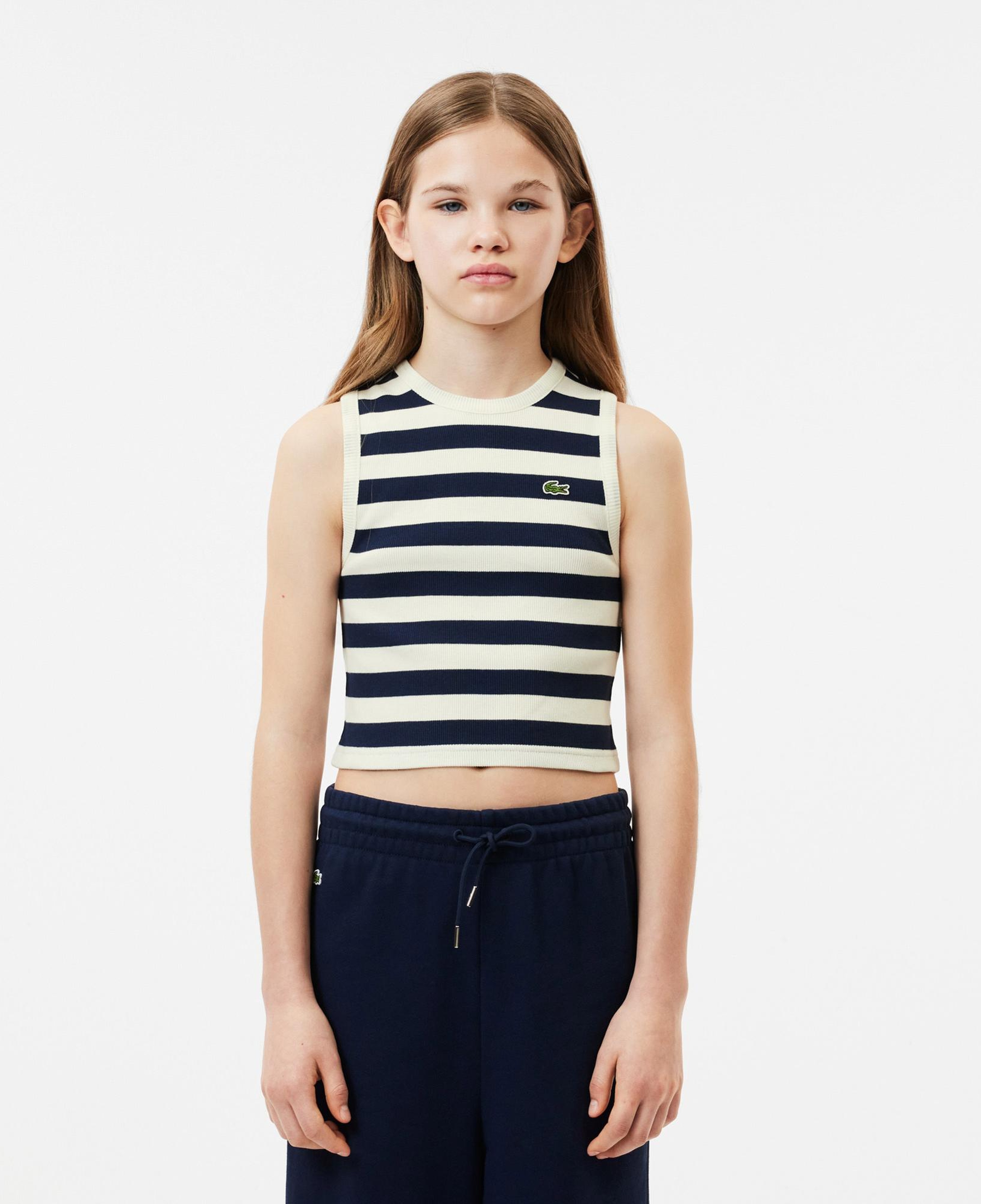 Lacoste Çocuk Kolsuz Bisiklet Yaka Çizgili Beyaz T-Shirt