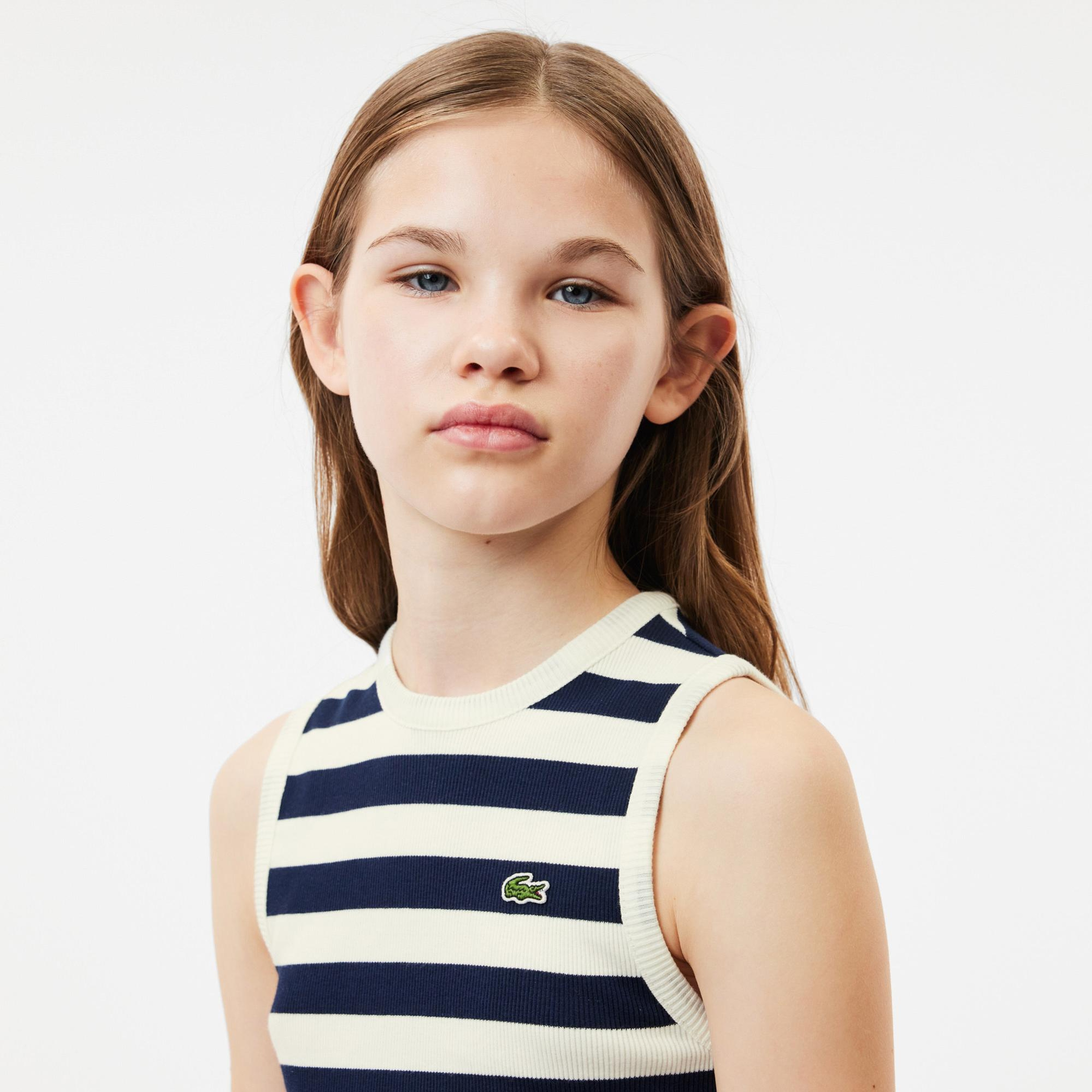 Lacoste Çocuk Kolsuz Bisiklet Yaka Çizgili Beyaz T-Shirt