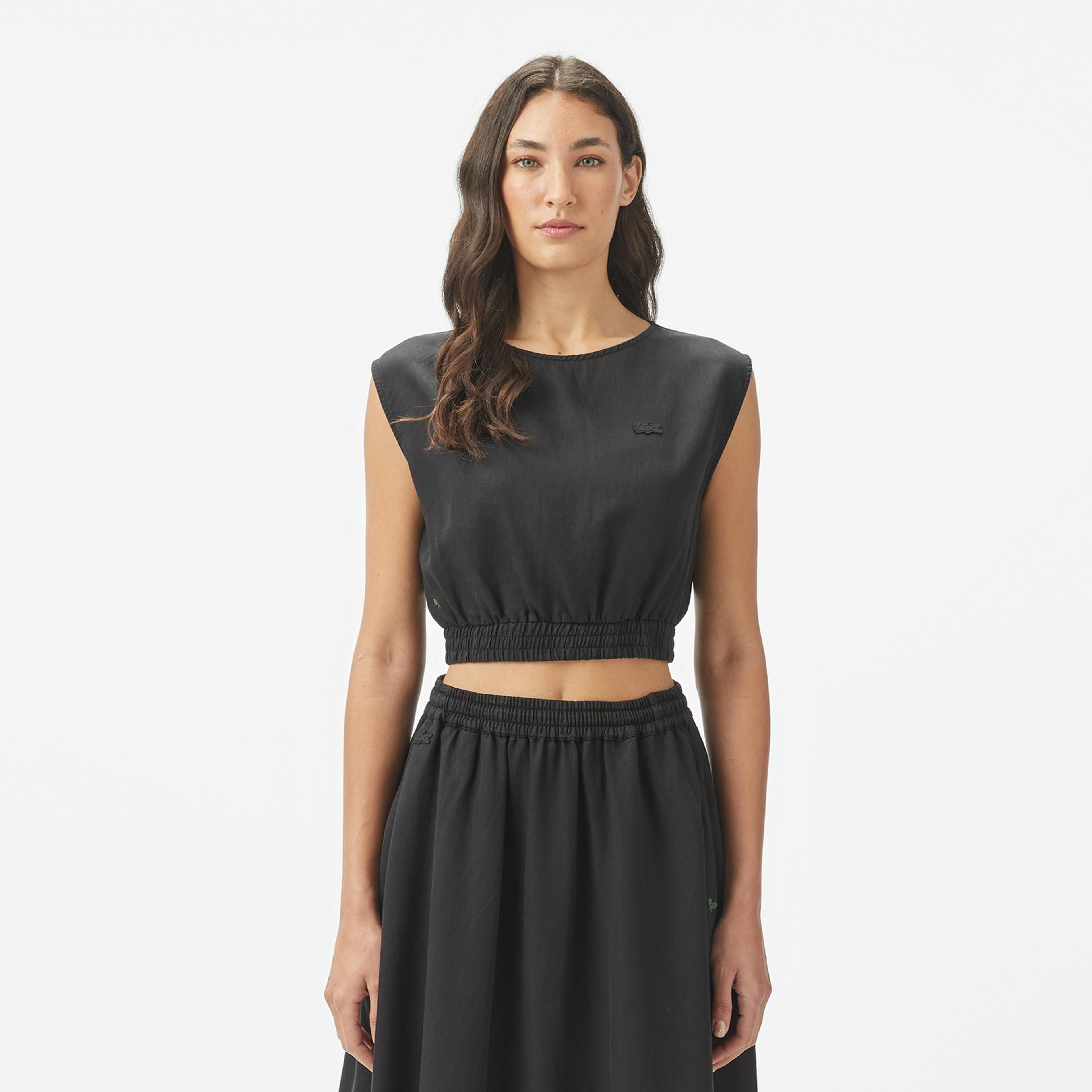 Lacoste Kadın Regular Fit Kolsuz Bisiklet Yaka Siyah Bluz