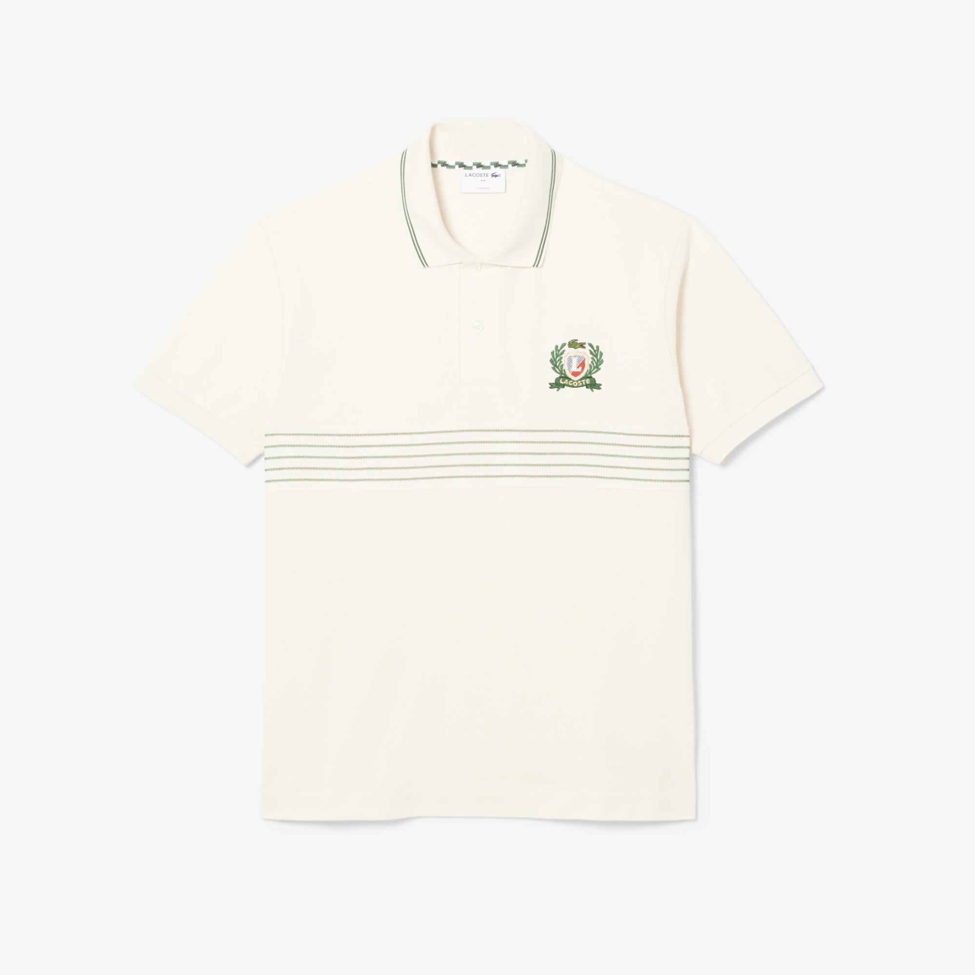 Lacoste Erkek Classic Fit Çizgili Krem Polo