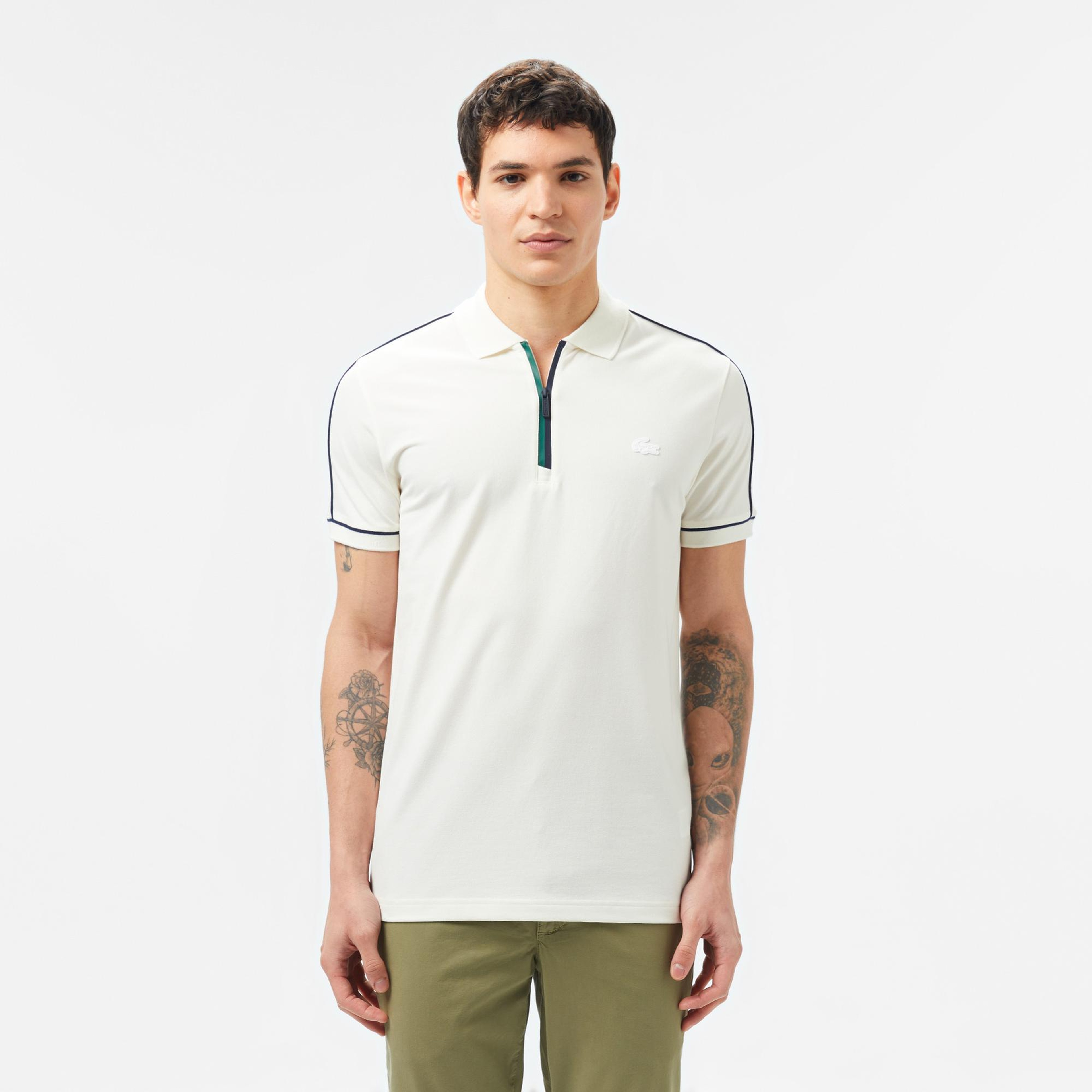 Lacoste Erkek Slim Fit Yarım Fermuarlı Beyaz Polo