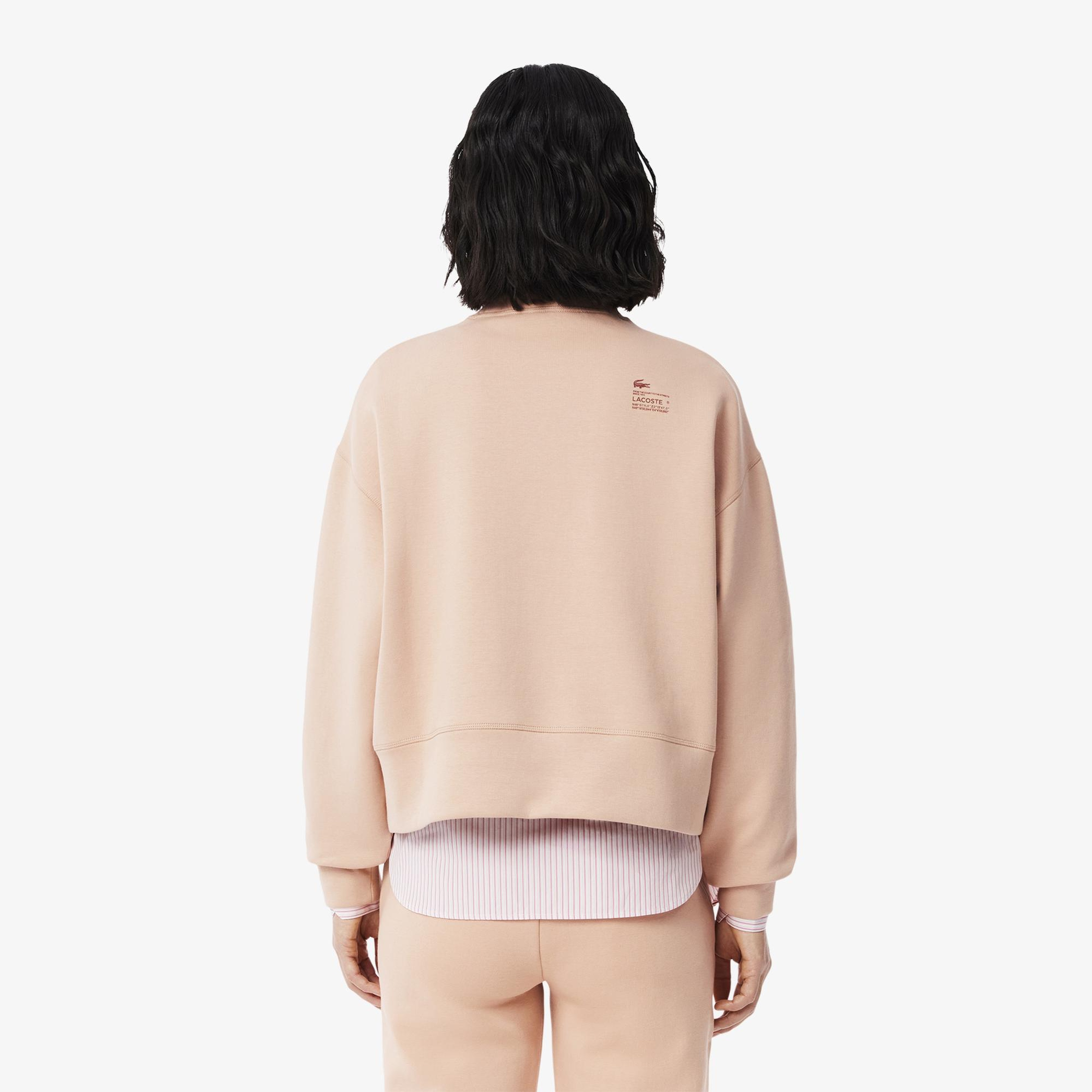 Lacoste Kadın Oversize Fit Bisiklet Yaka Açık Kahverengi Sweatshirt