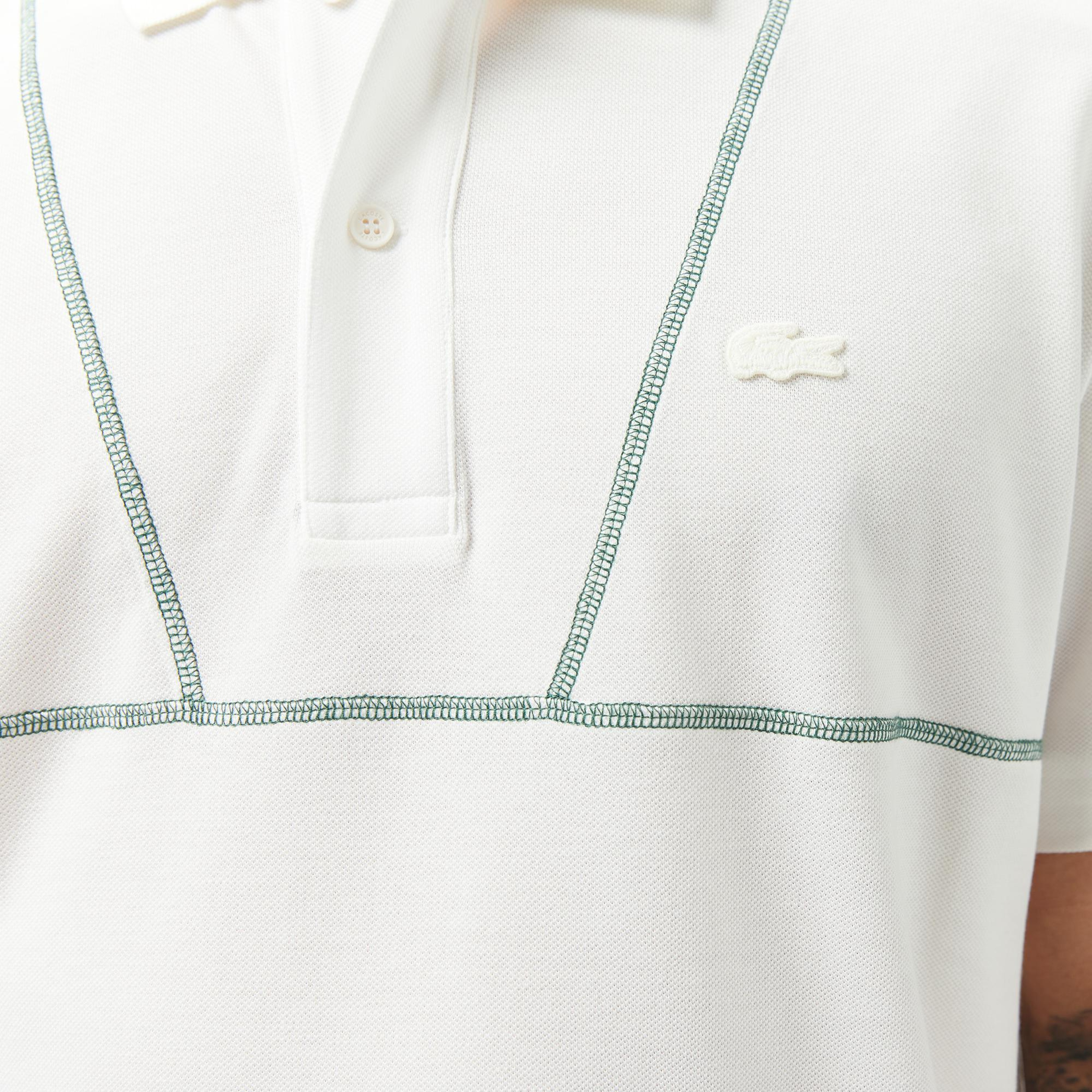 Lacoste Erkek Desenli Beyaz Polo