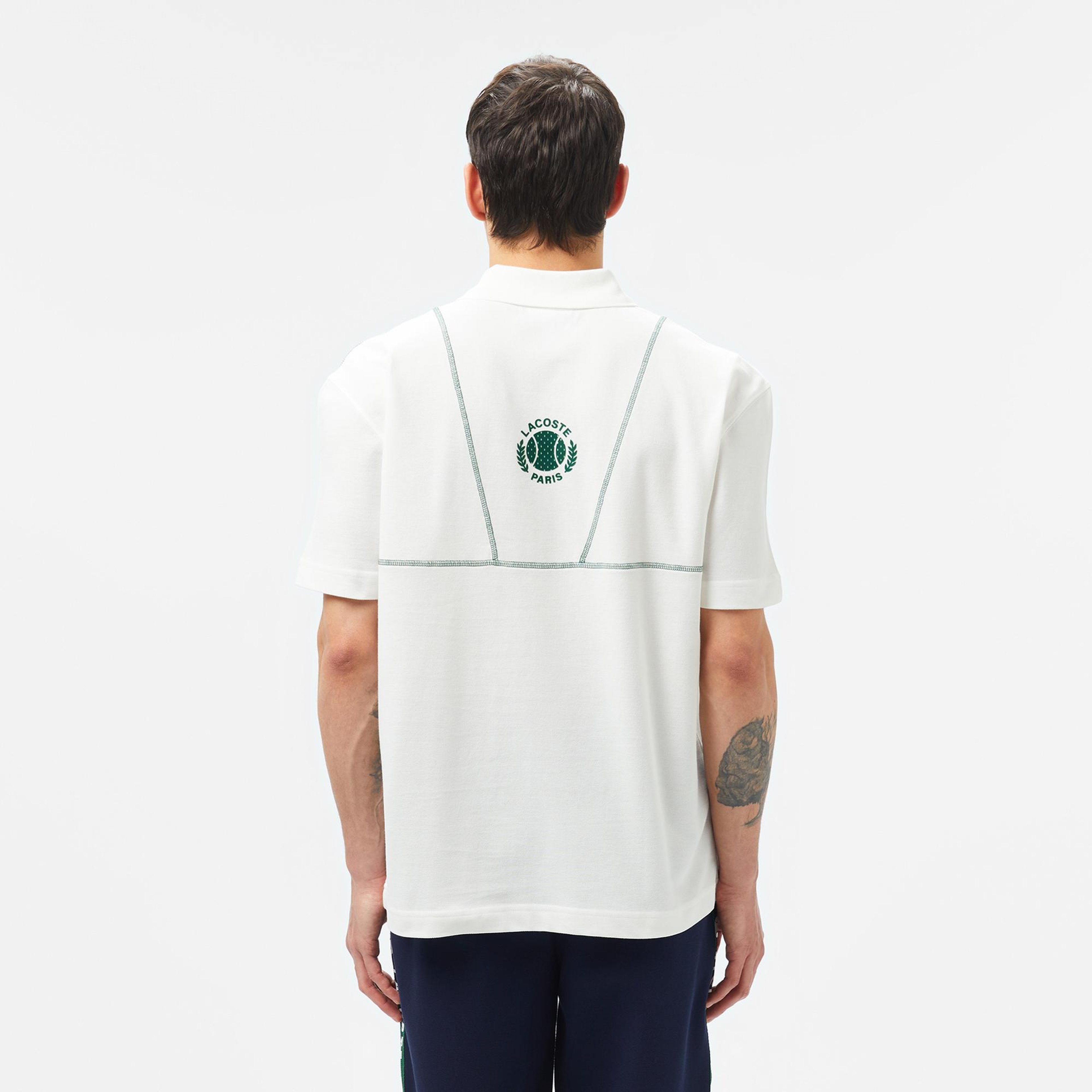 Lacoste Erkek Desenli Beyaz Polo