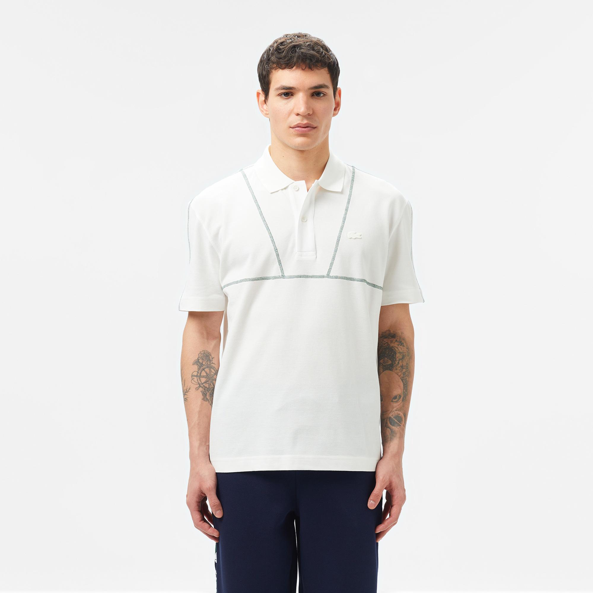 Lacoste Erkek Desenli Beyaz Polo