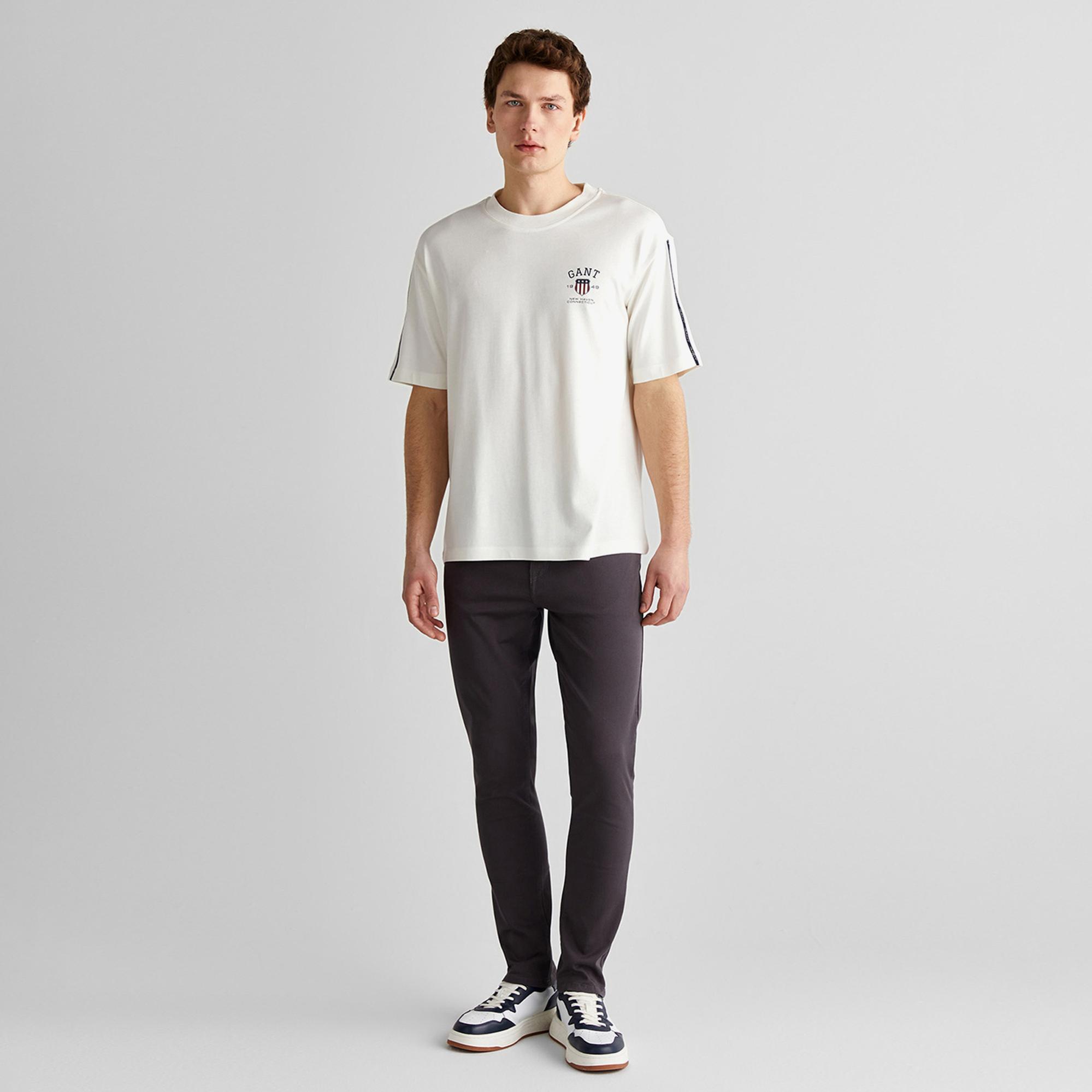 GANT Erkek Krem Relaxed Fit Bisiklet Yaka Logolu T-Shirt