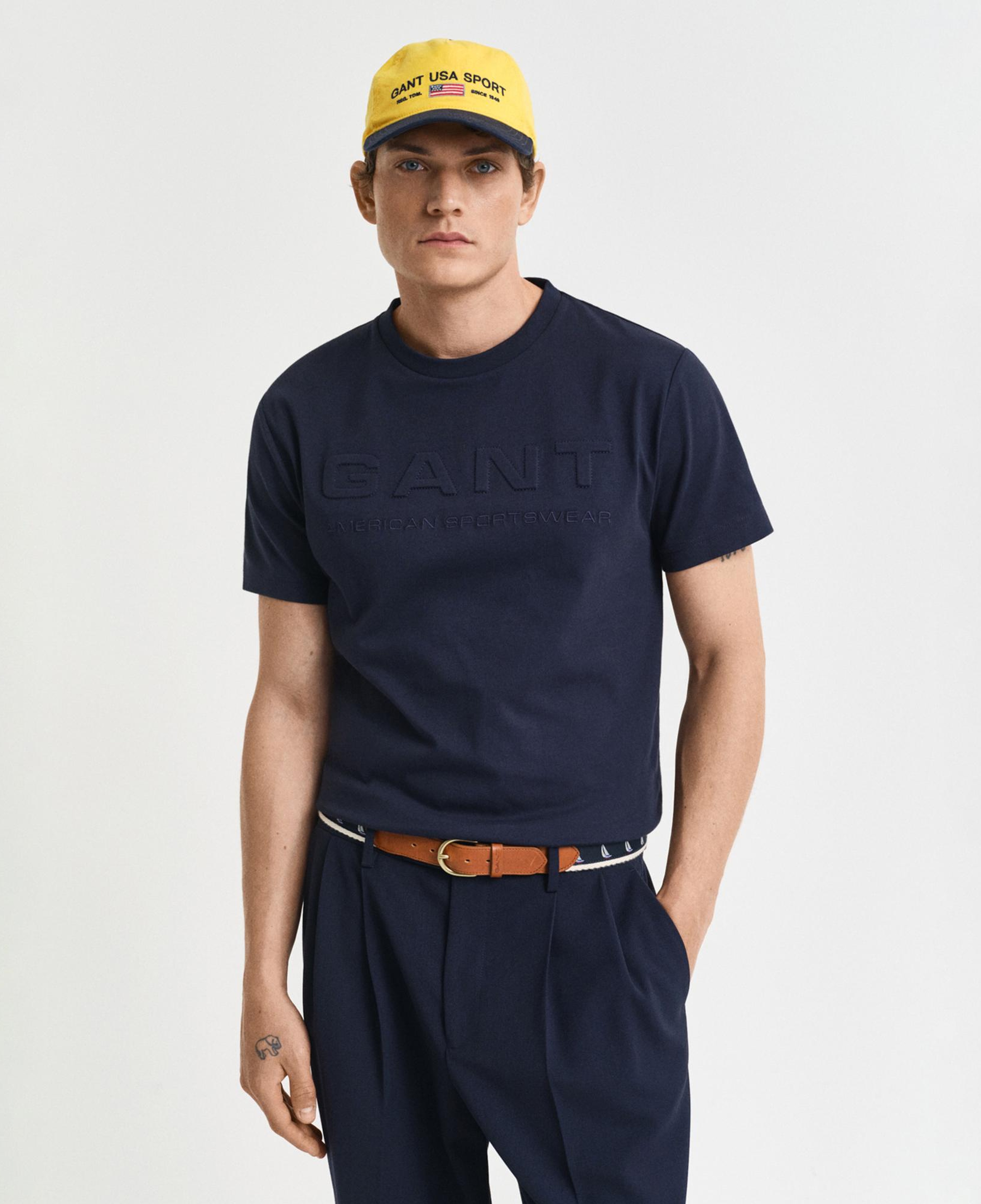 GANT Erkek Lacivert Regular Fit Bisiklet Yaka Logolu T-Shirt