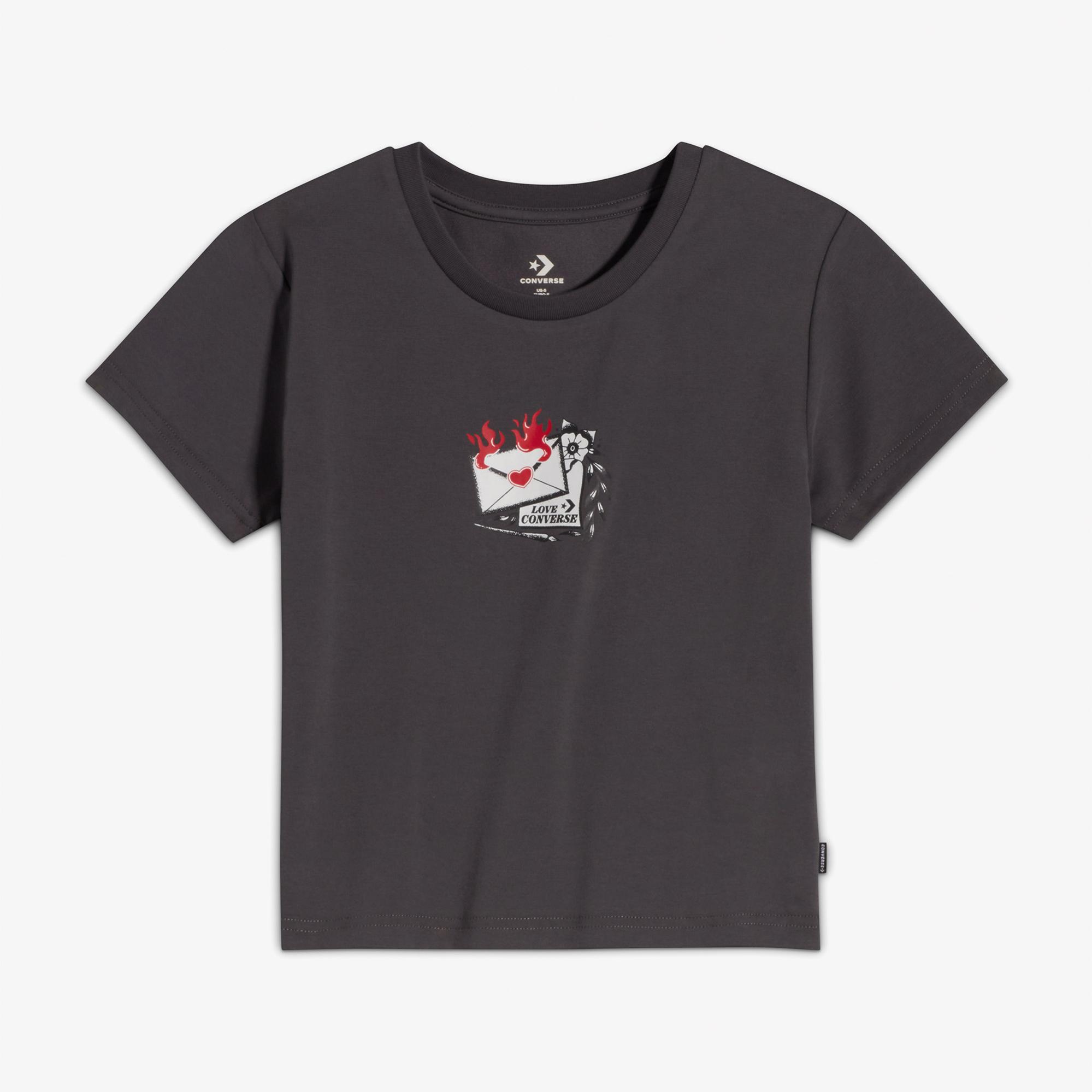 Converse Kadın Slim Fit Baskılı Gri T-Shirt