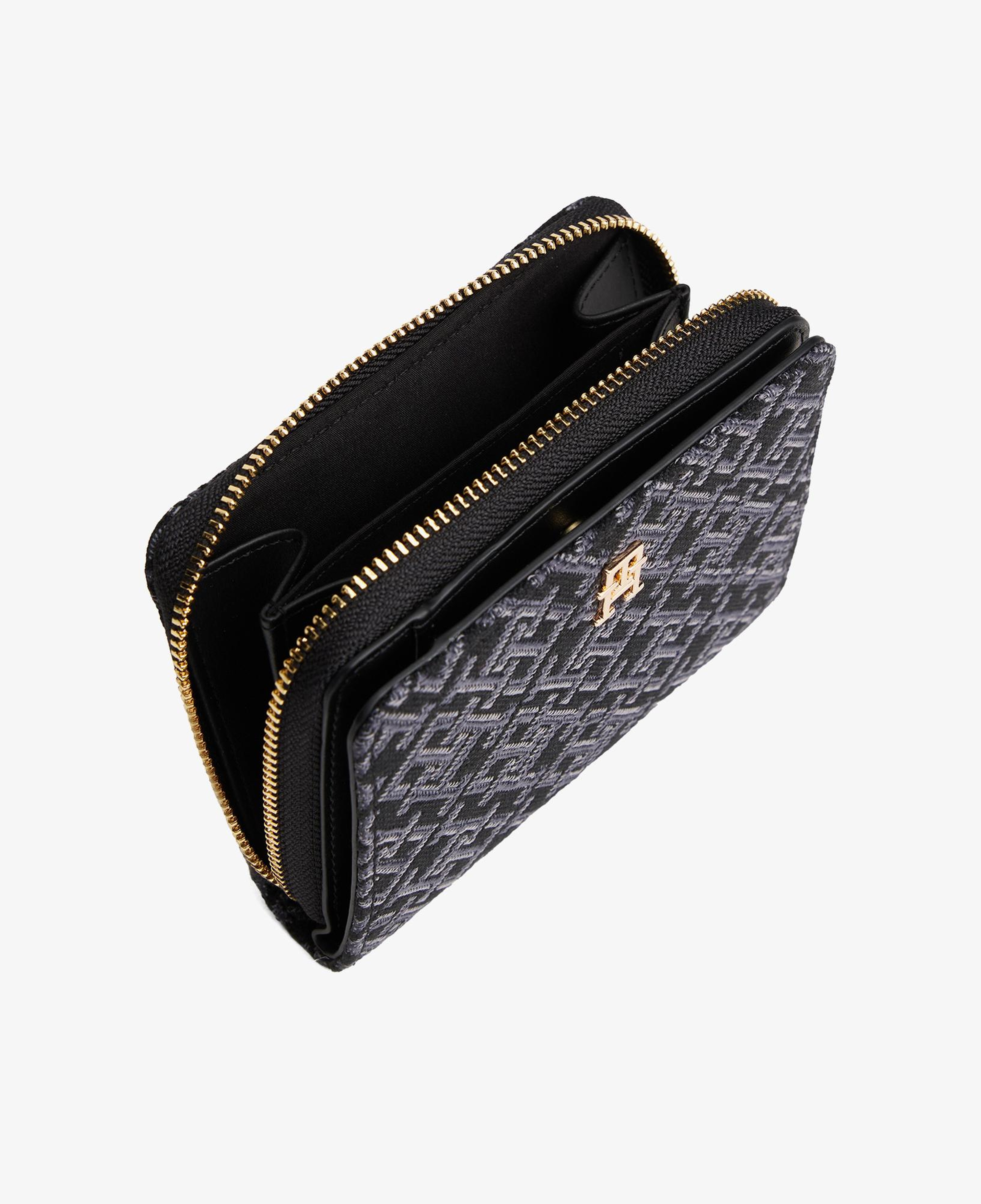 Tommy Hilfiger Icon Med Flap Jacquard Kadın Siyah Cüzdan