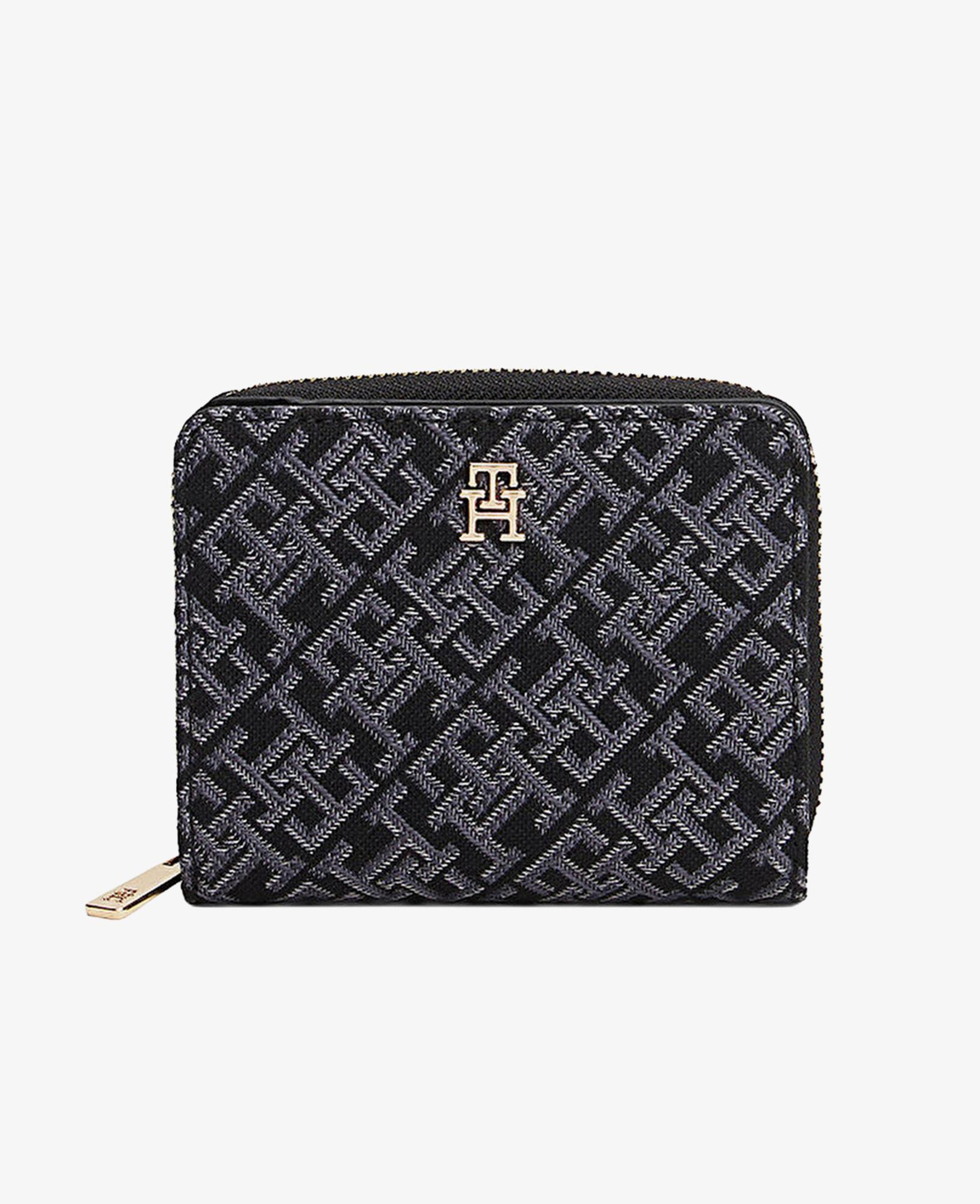 Tommy Hilfiger Icon Med Flap Jacquard Kadın Siyah Cüzdan