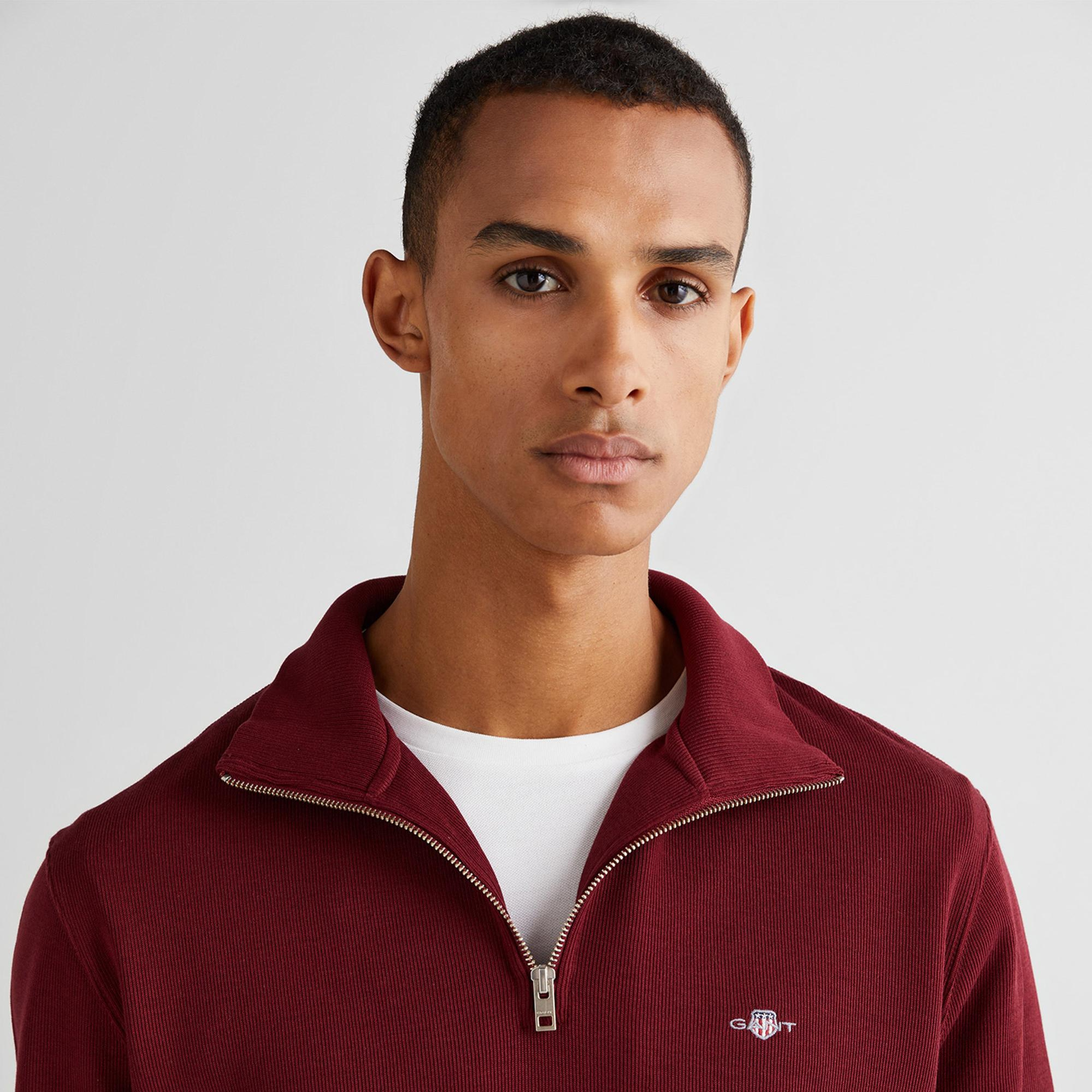 Gant Erkek Bordo Regular Fit Yarım Fermuarlı Sweatshirt