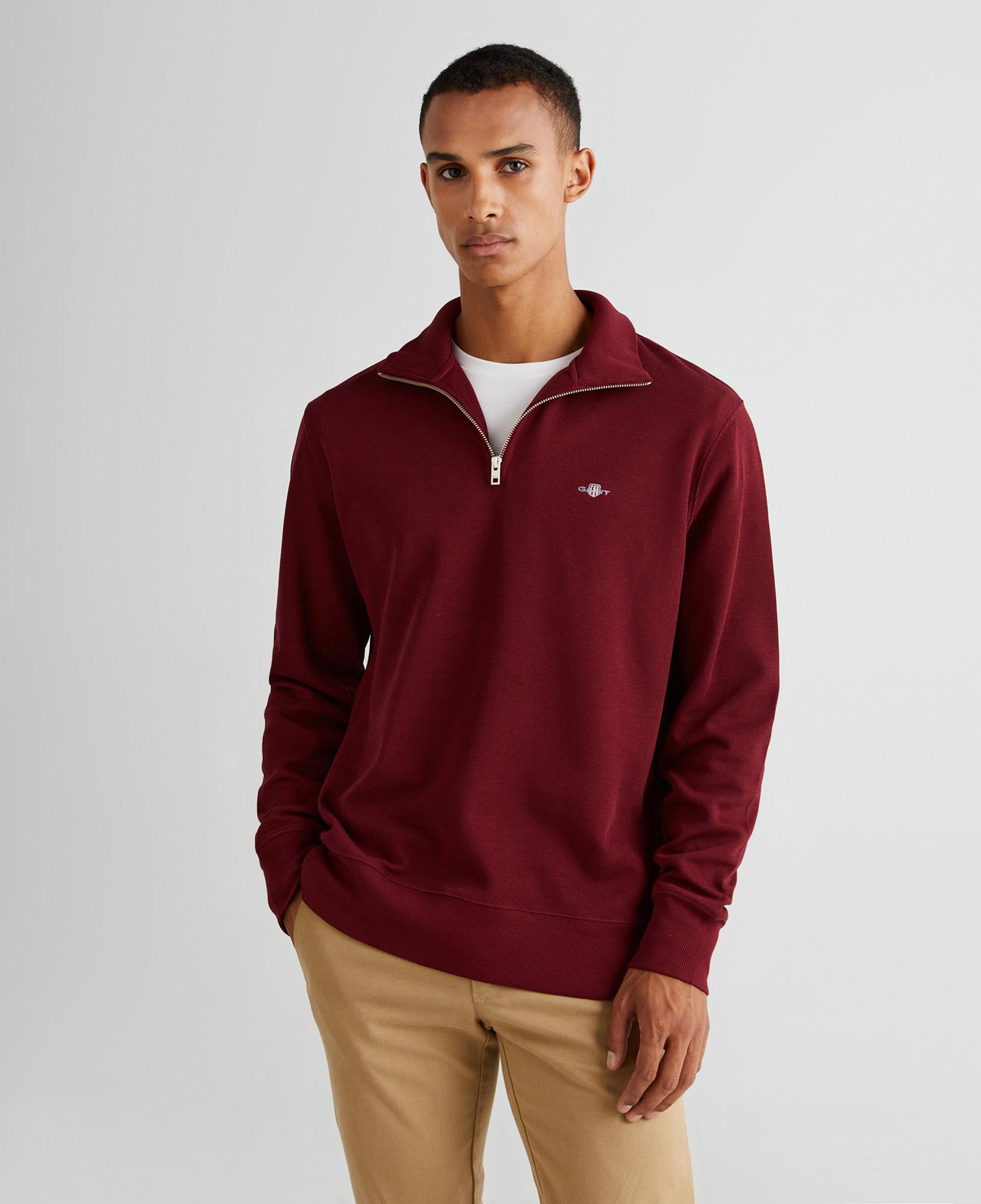 Gant Erkek Bordo Regular Fit Yarım Fermuarlı Sweatshirt