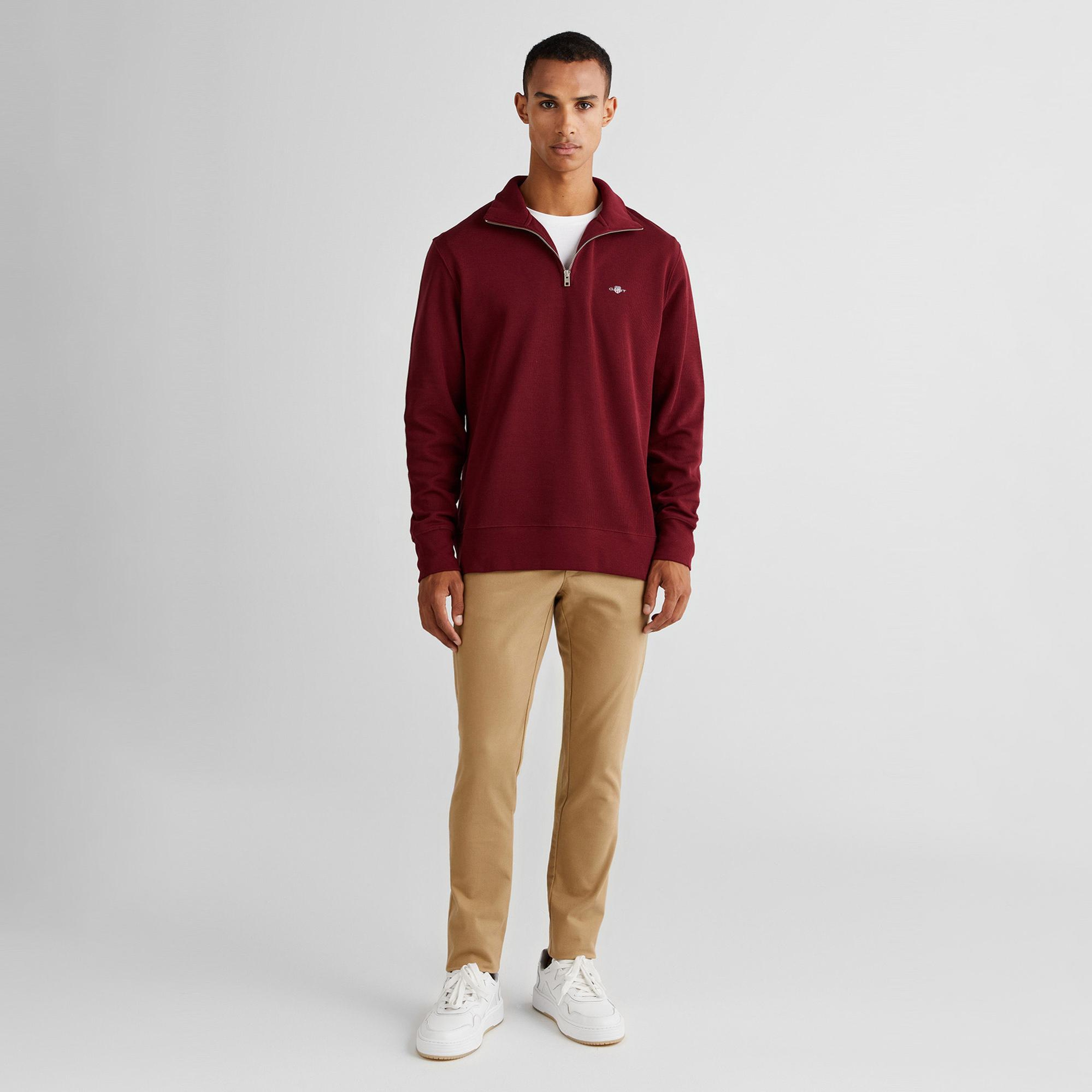 Gant Erkek Bordo Regular Fit Yarım Fermuarlı Sweatshirt