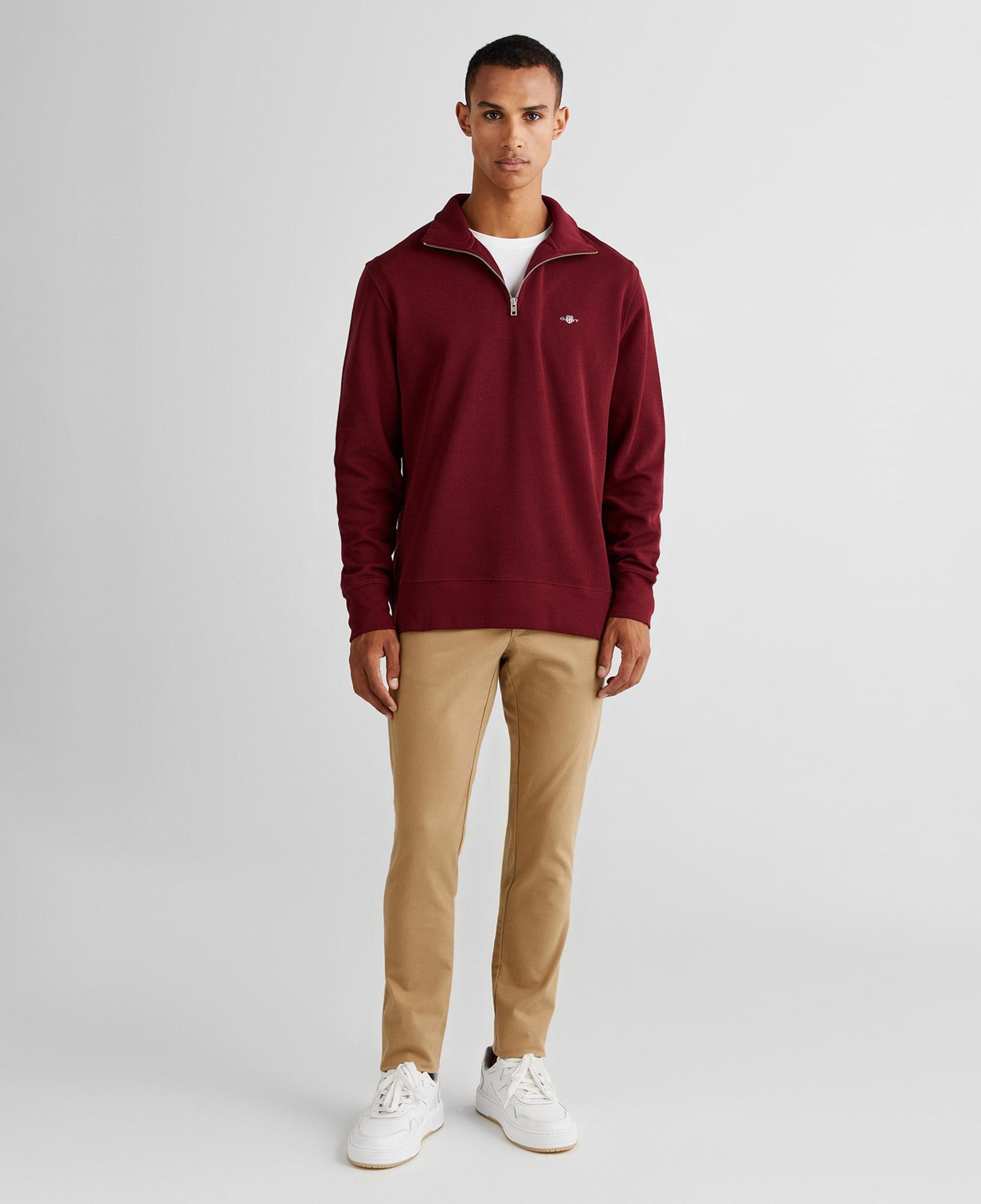 Gant Erkek Bordo Regular Fit Yarım Fermuarlı Sweatshirt
