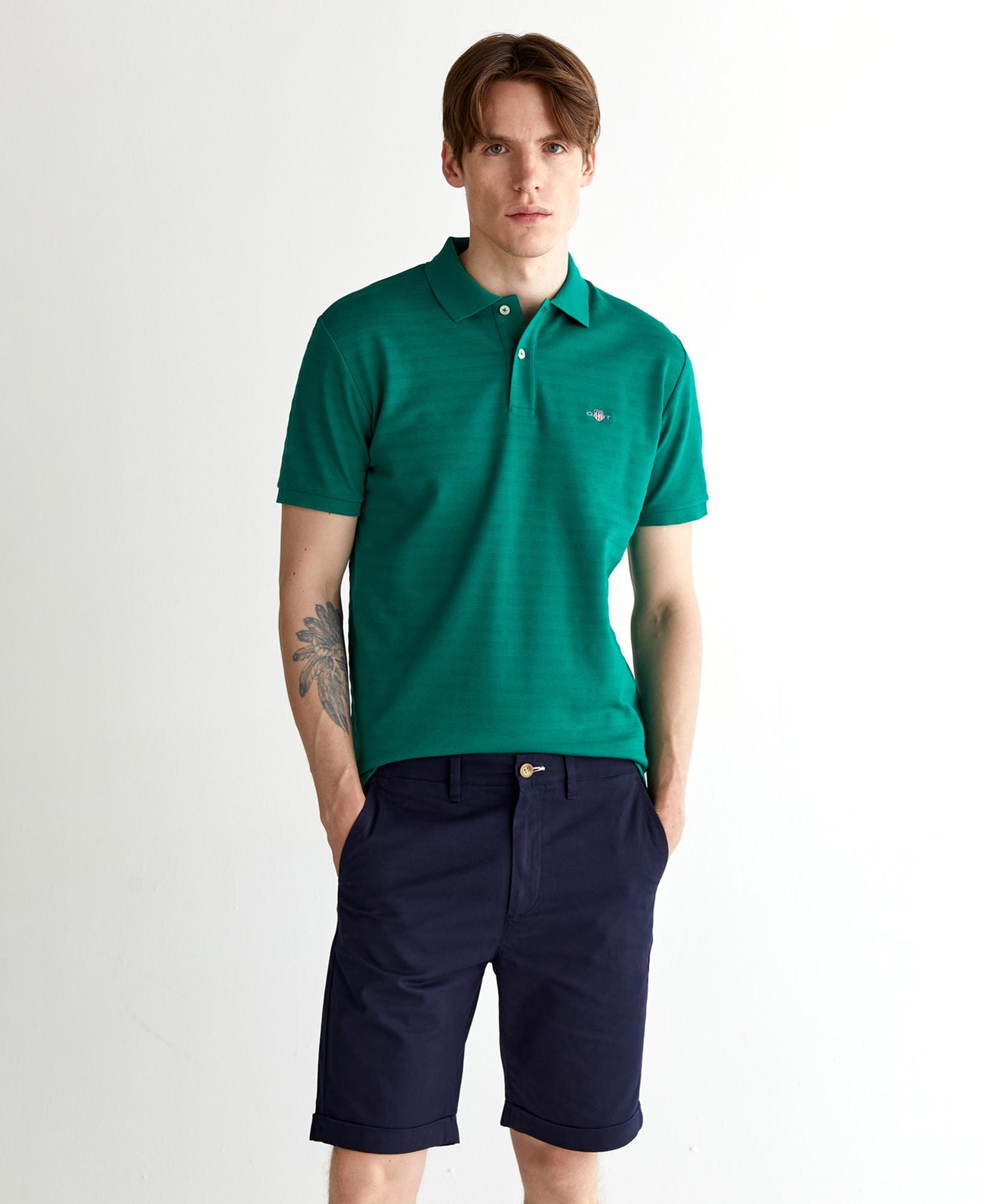 GANT Erkek Yeşil Regular Fit Çizgili Polo