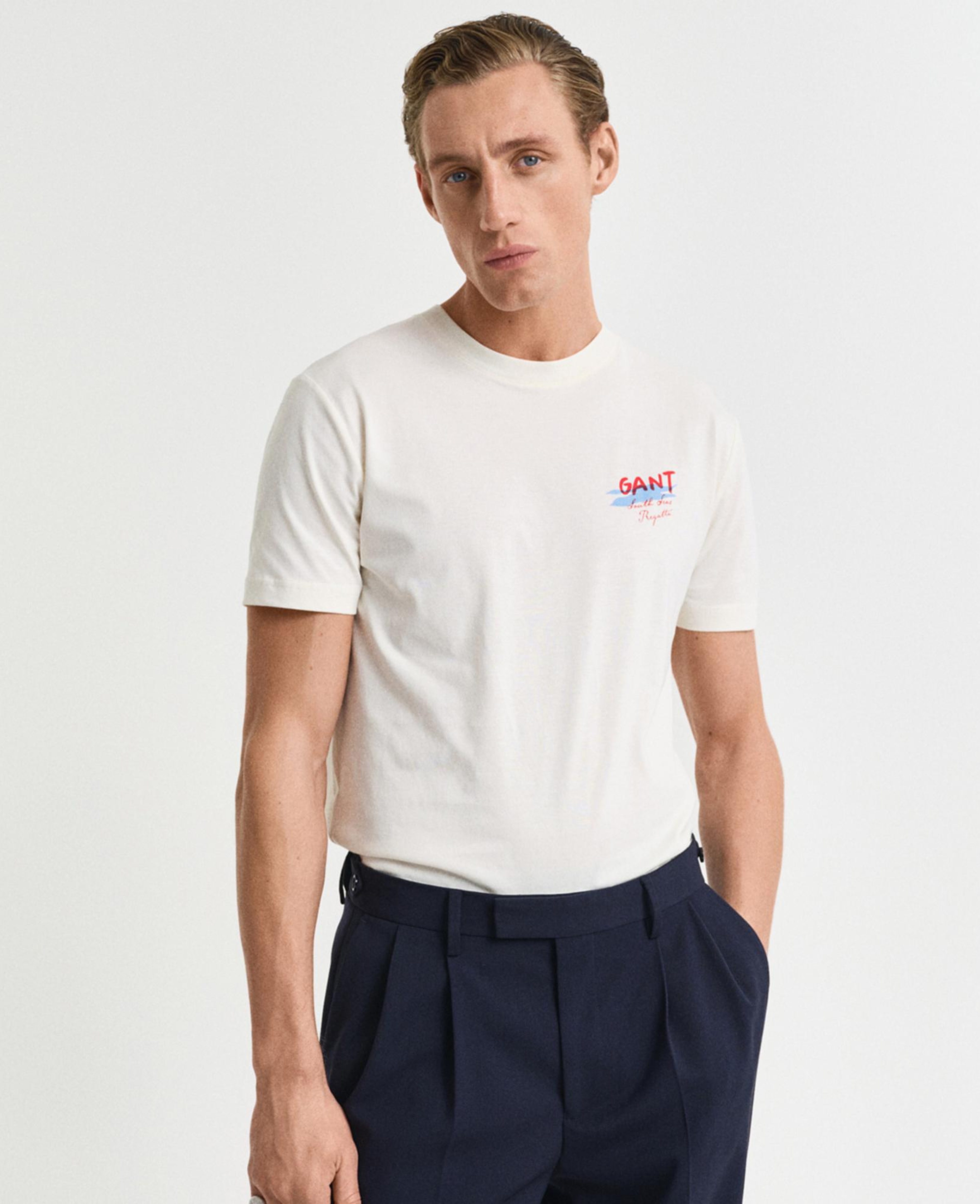 GANT Erkek Krem Regular Fit Bisiklet Yaka Logolu T-Shirt
