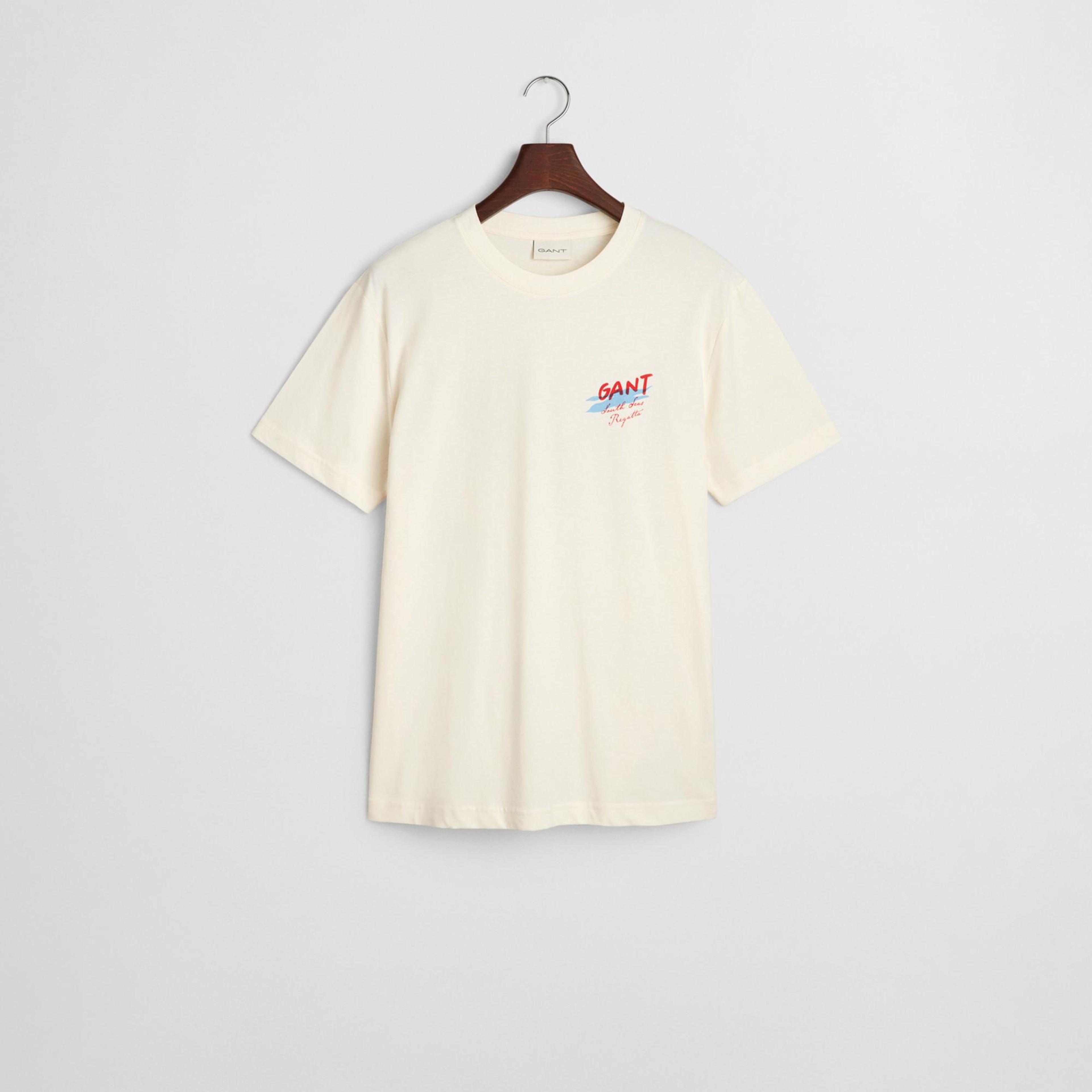 GANT Erkek Krem Regular Fit Bisiklet Yaka Logolu T-Shirt