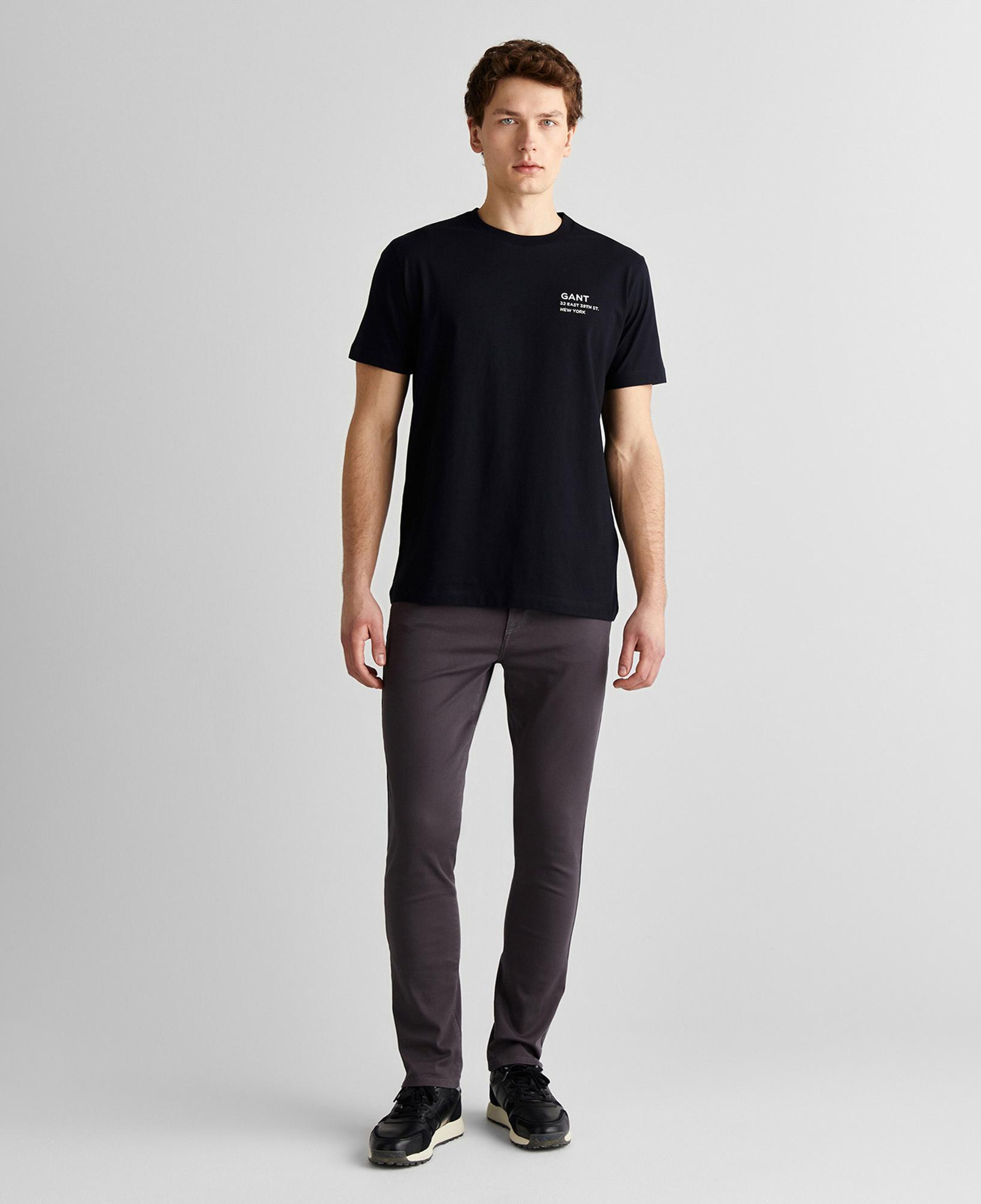 GANT Erkek Siyah Regular Fit Bisiklet Yaka Logolu T-Shirt