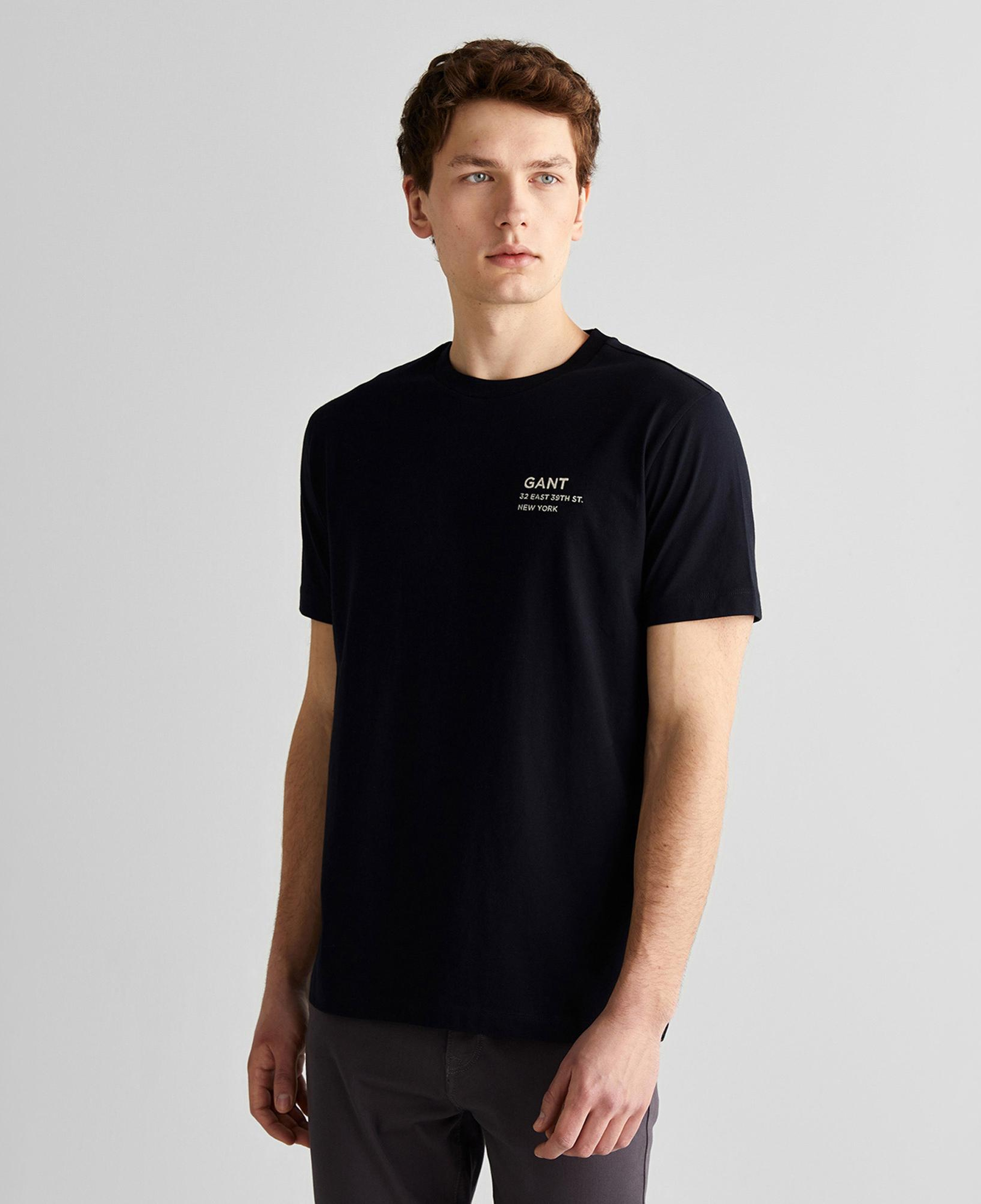 GANT Erkek Siyah Regular Fit Bisiklet Yaka Logolu T-Shirt