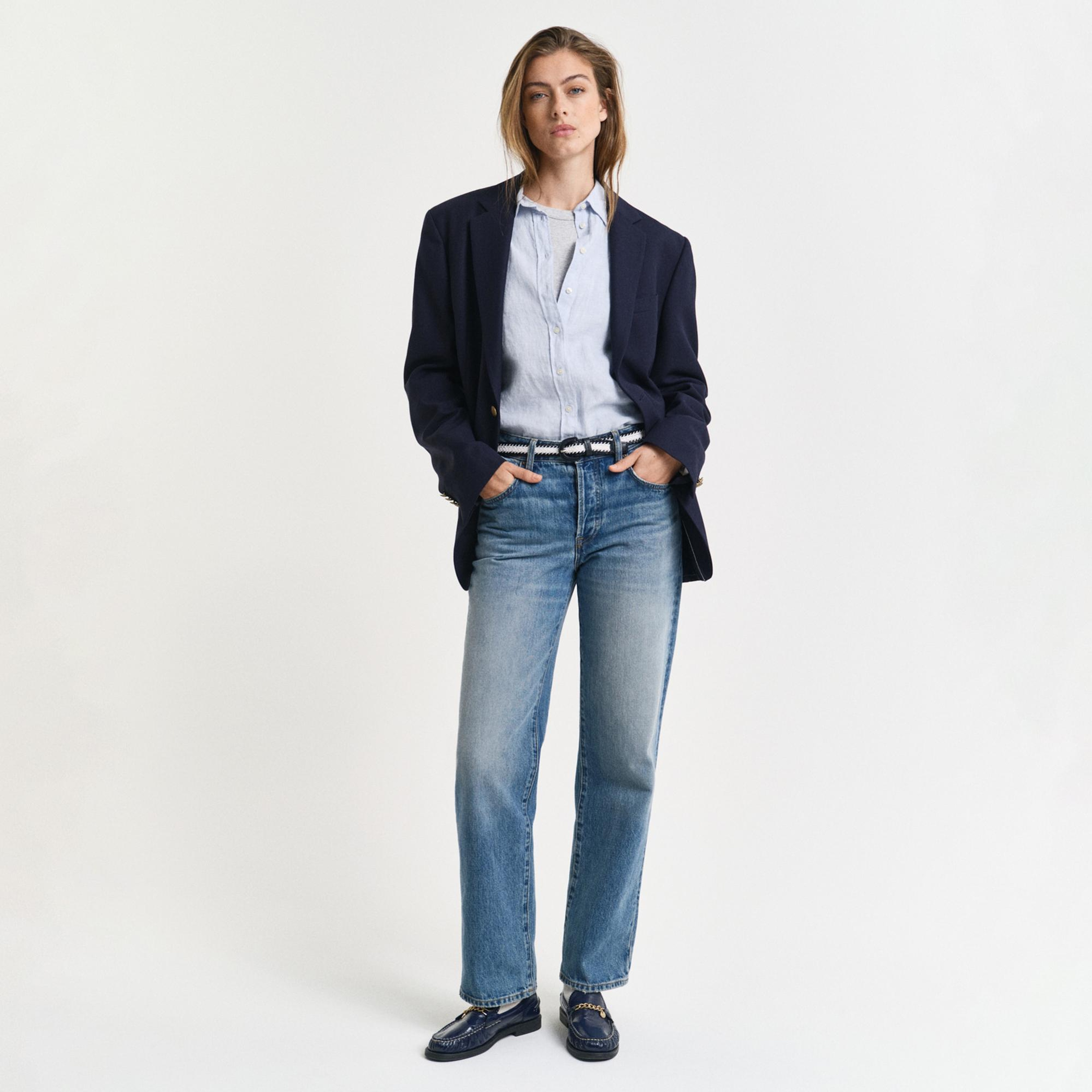 GANT Kadın Mavi Regular Fit Klasik Yaka Gömlek