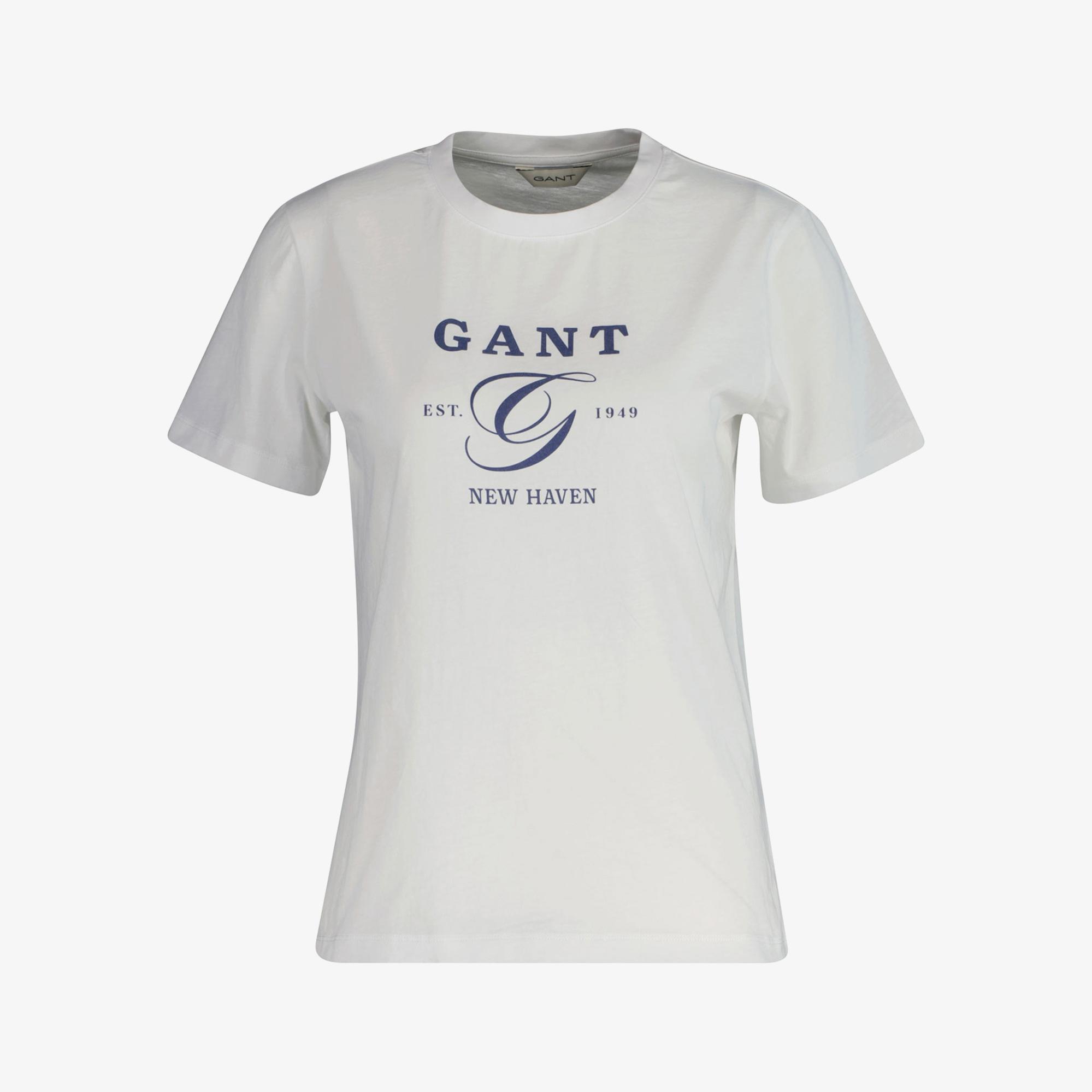 GANT Kadın Beyaz Regular Fit Bisiklet Yaka Logolu T-Shirt