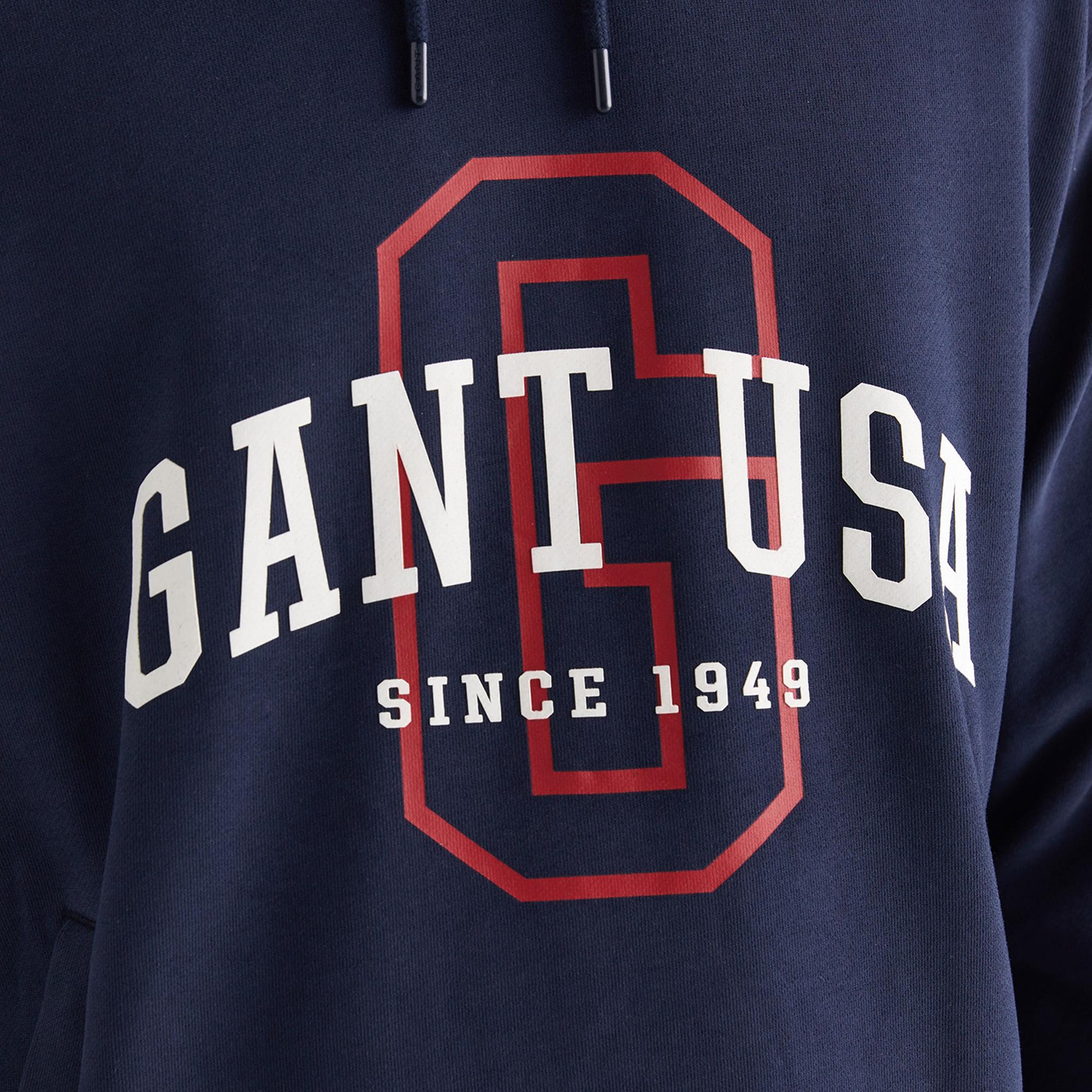 GANT Erkek Lacivert Relaxed Fit Kapüşonlu Logolu Sweatshirt
