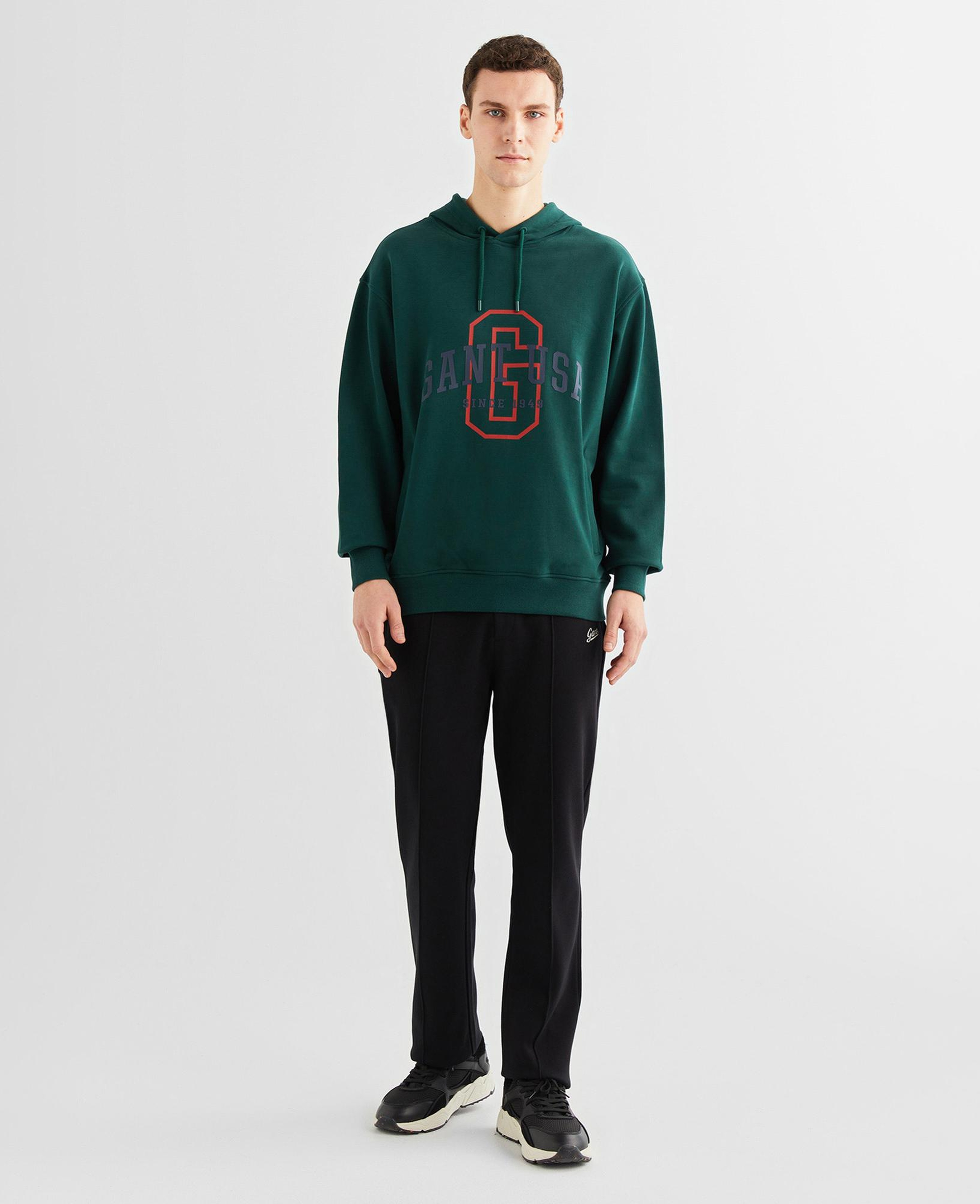 GANT Erkek Yeşil Relaxed Fit Kapüşonlu Logolu Sweatshirt