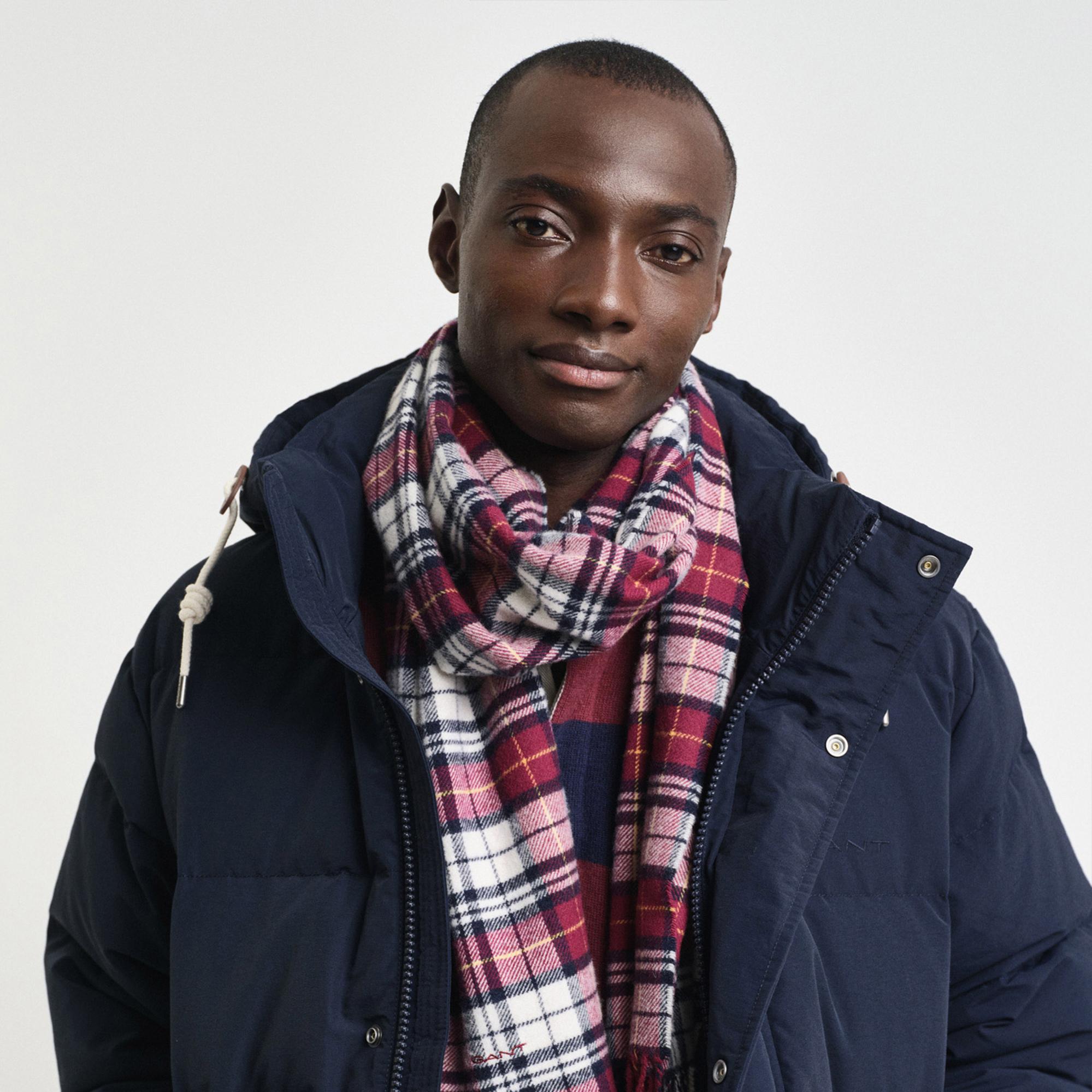 GANT Unisex Bordo Kareli Yün Atkı