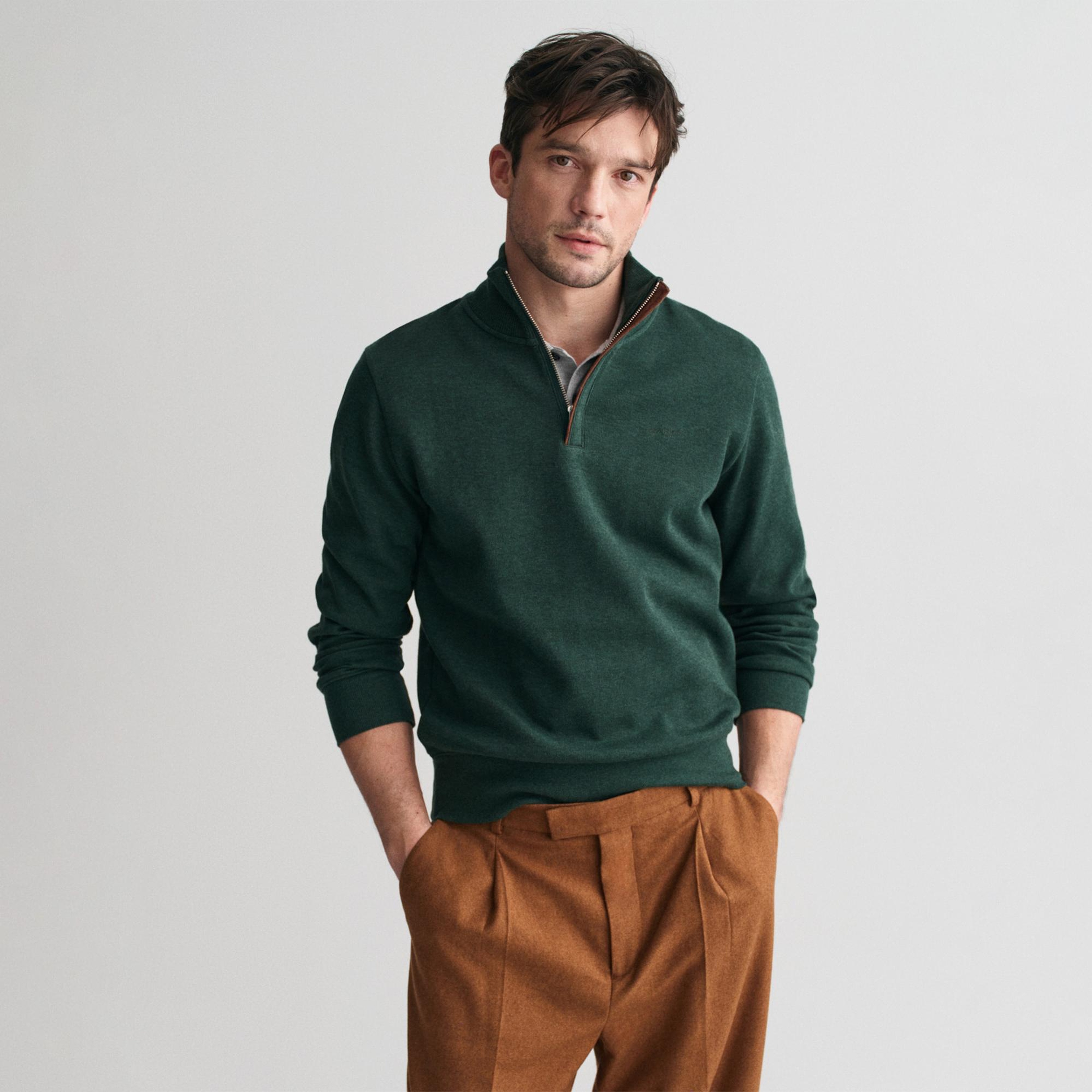 GANT Erkek Yeşil Regular Fit Yarım Fermuarlı Sweatshirt