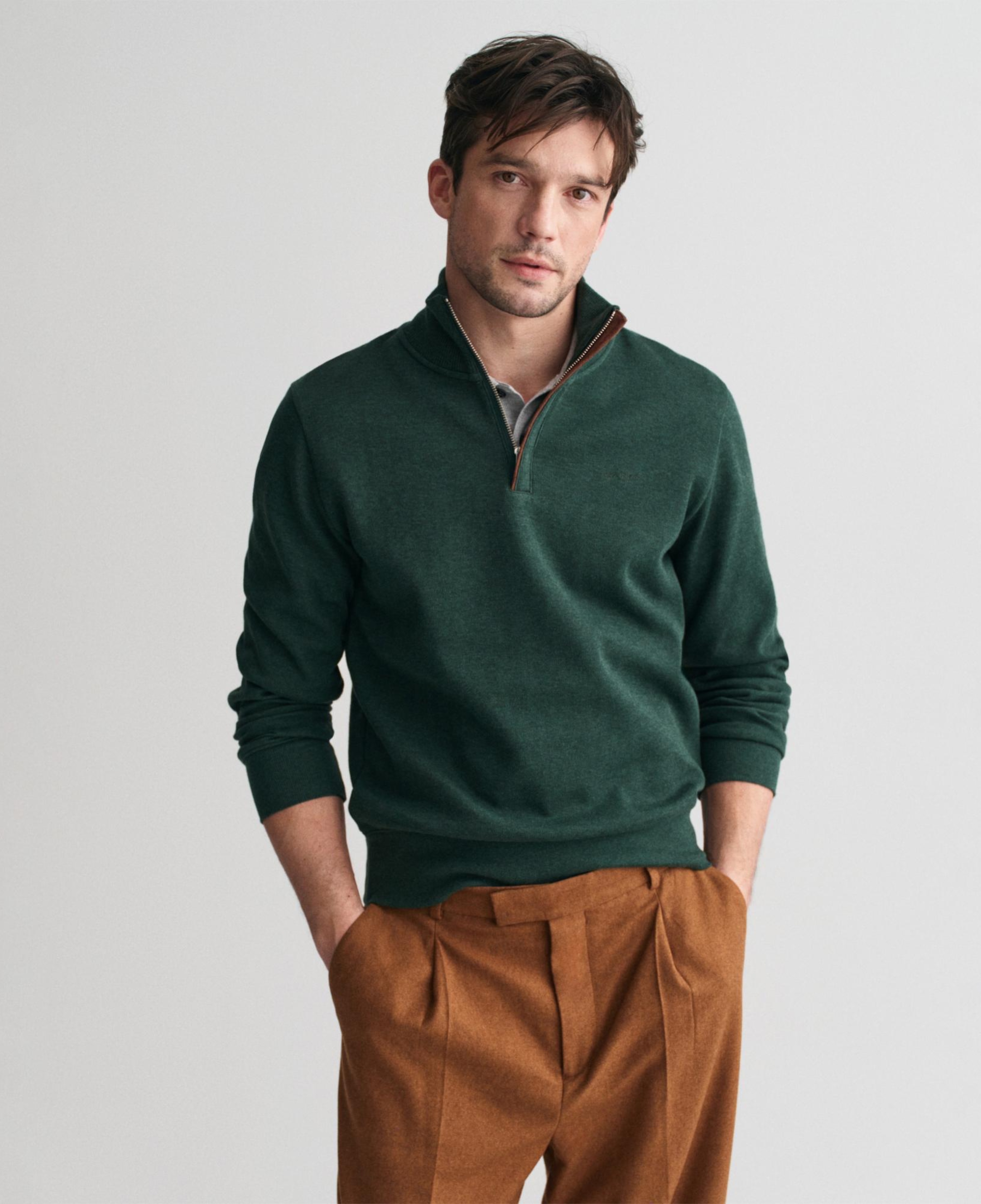 GANT Erkek Yeşil Regular Fit Yarım Fermuarlı Sweatshirt