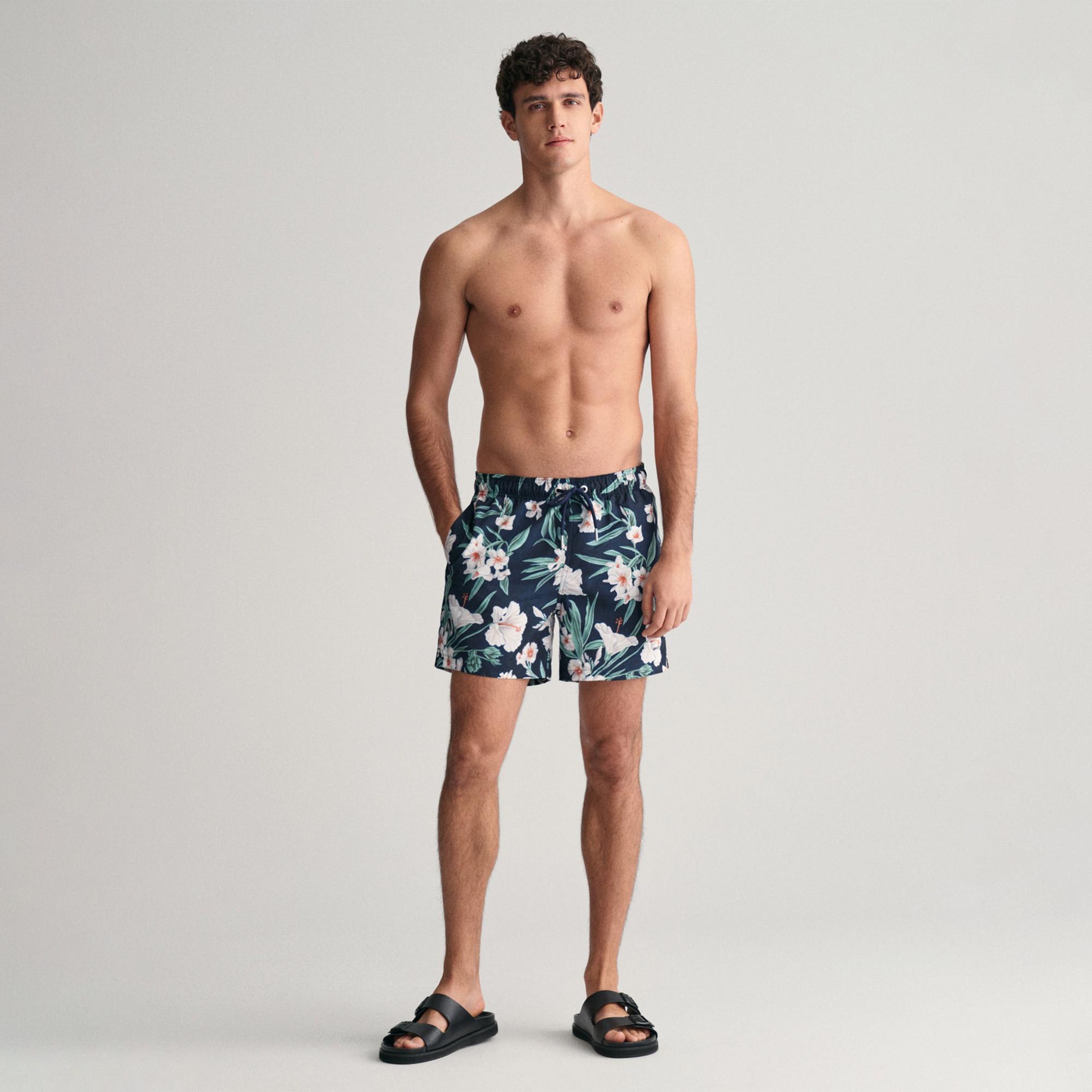 GANT Erkek Lacivert Regular Fit Desenli Mayo Şort