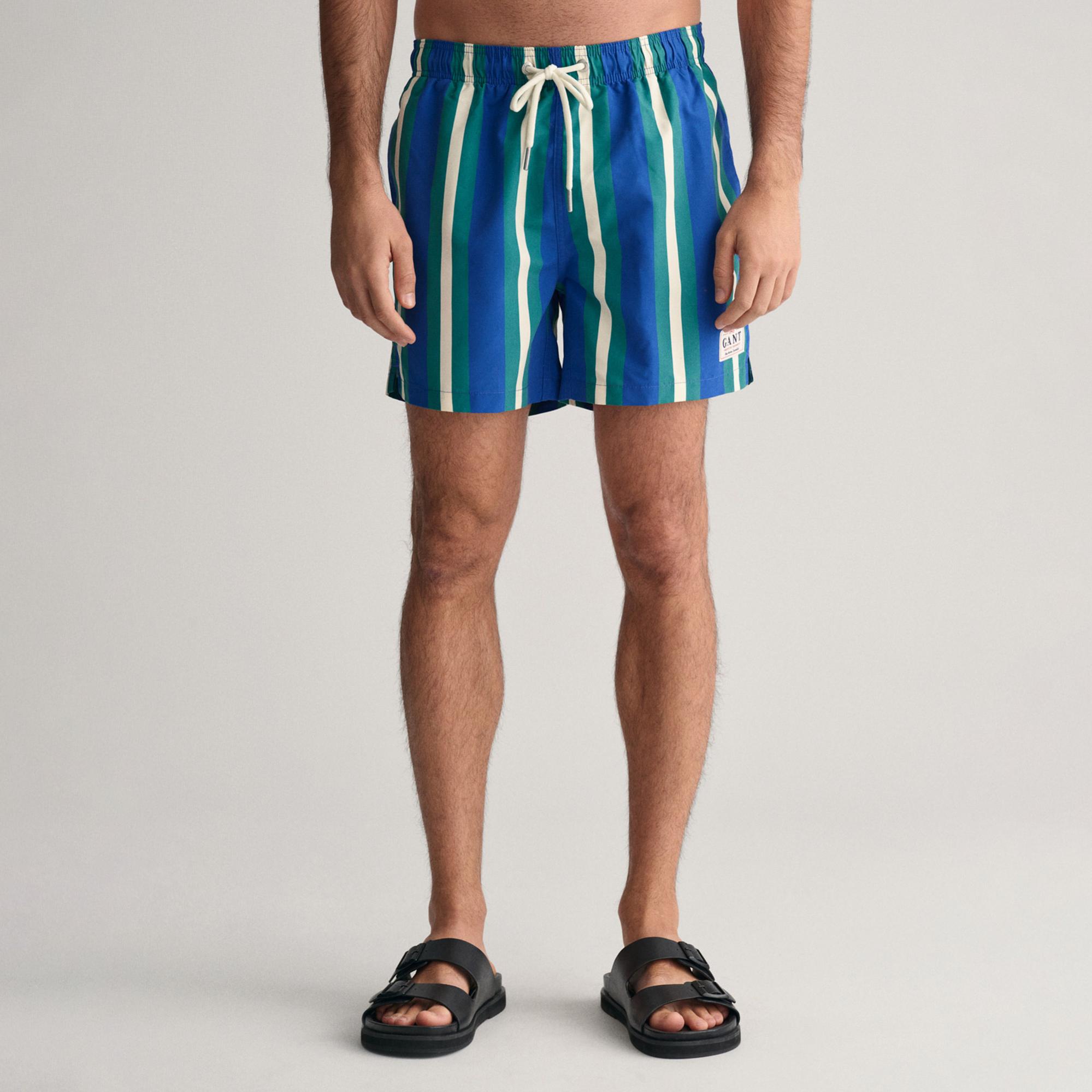 GANT Erkek Mavi Regular Fit Çizgili Mayo Şort