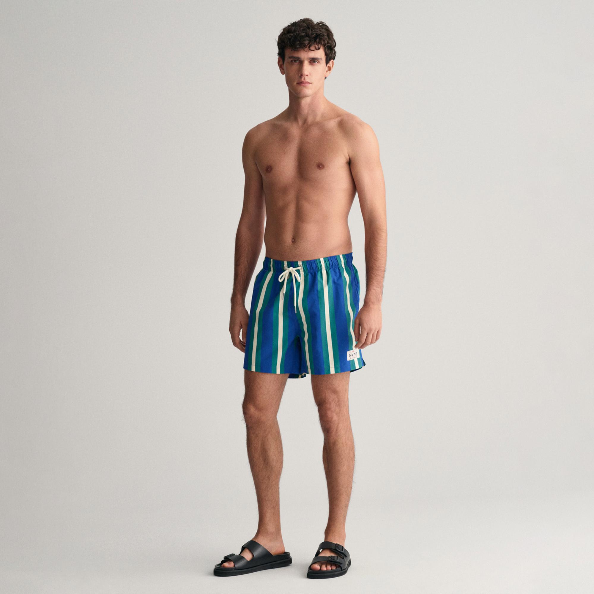 GANT Erkek Mavi Regular Fit Çizgili Mayo Şort